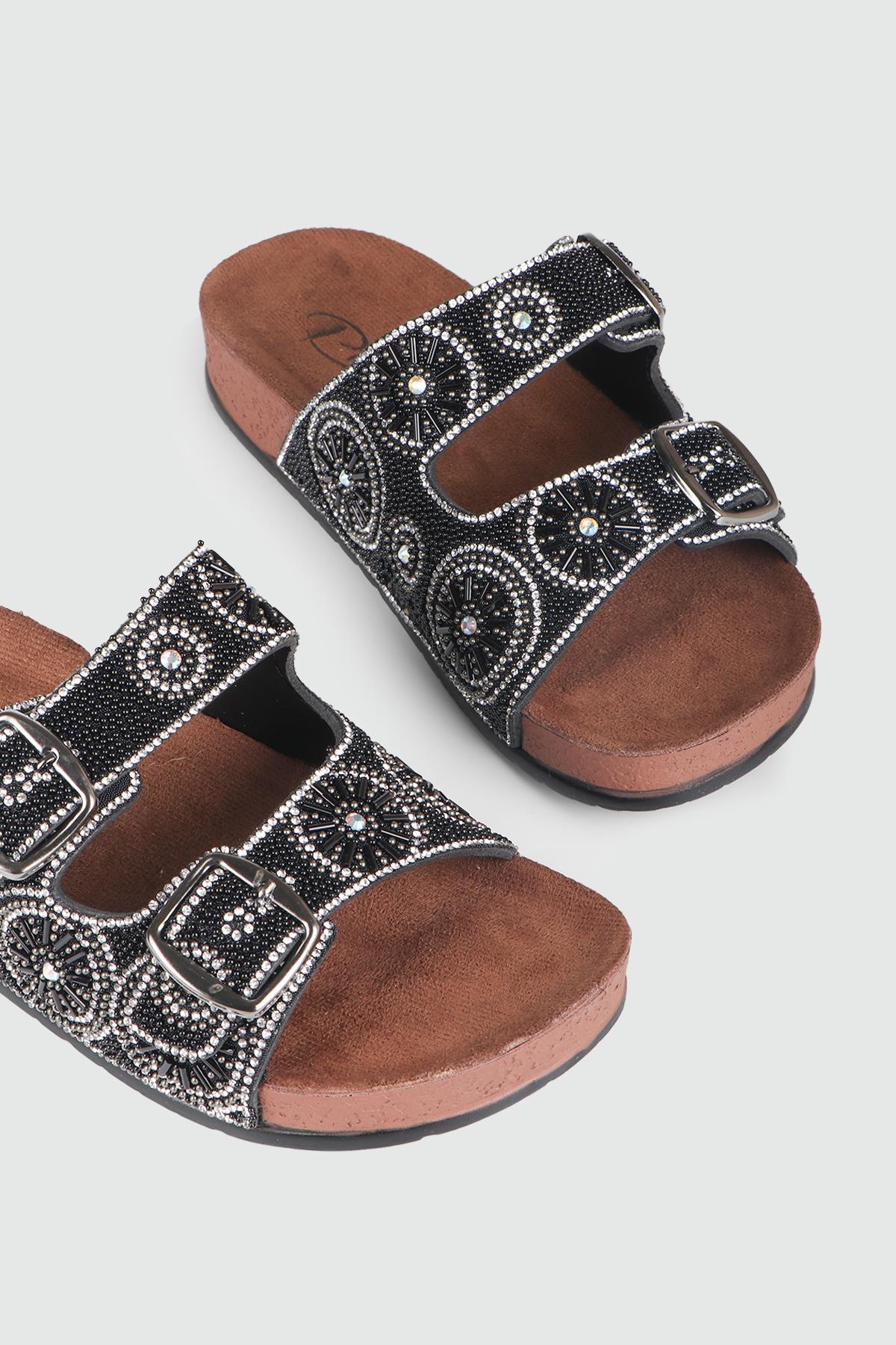 Günlük Taşlı Siyah Kadın Terlik 20054-02 Kadın Günlük Terlik Pienn PİENN 20054-02