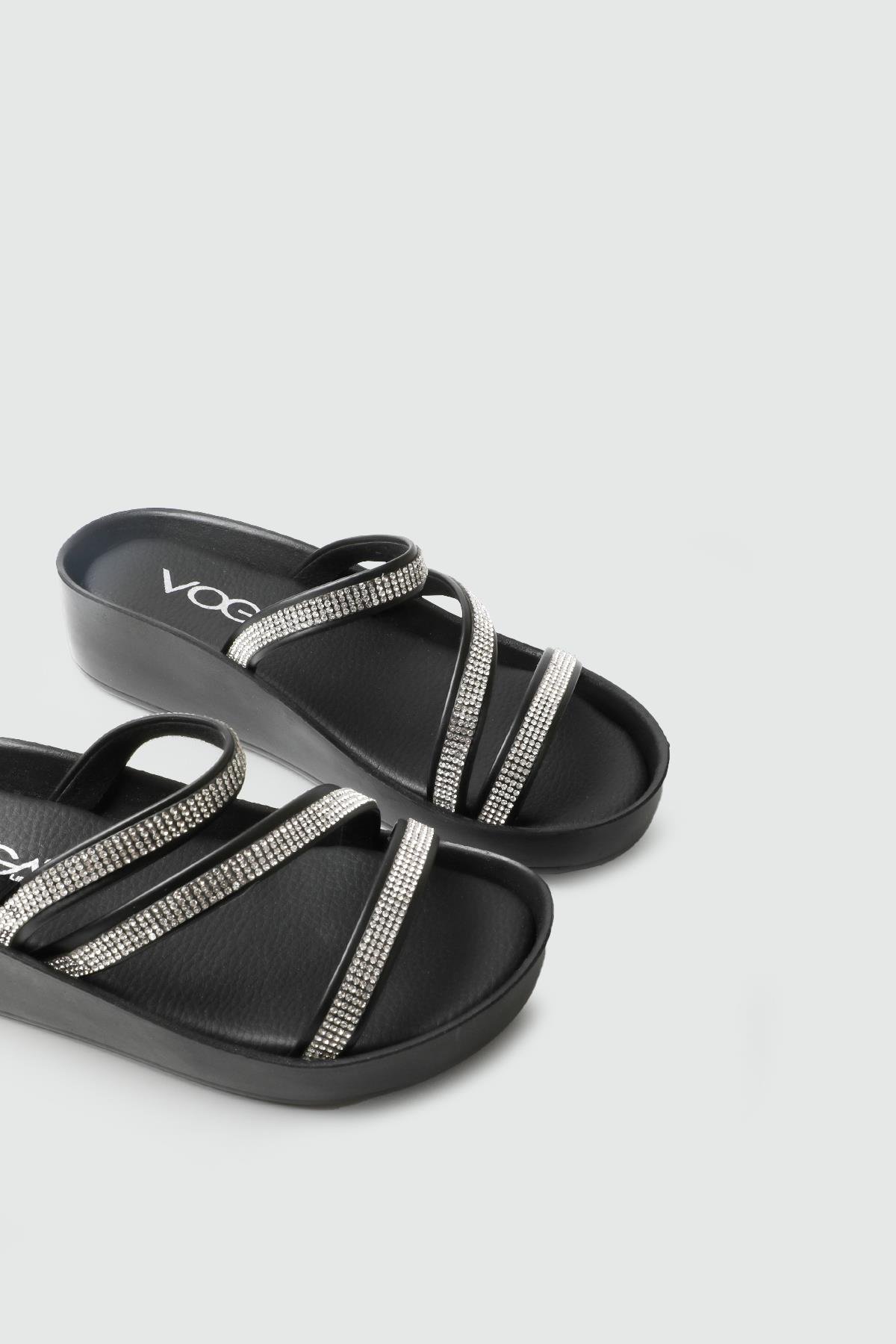 Günlük Taşlı Siyah Kadın Terlik VOGA-1400-174 Kadın Günlük Terlik Voga VOGA 25Y 1400-174 Kadın