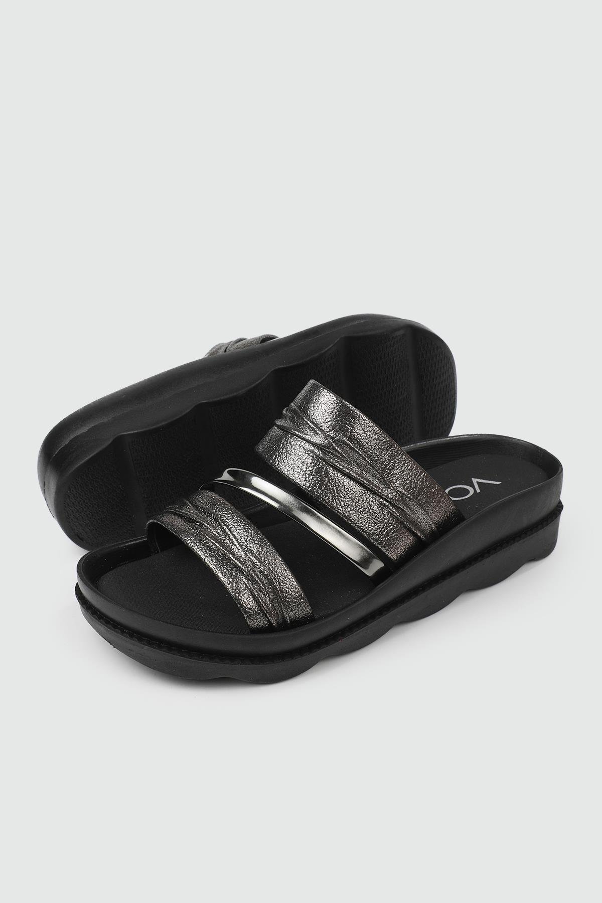 Günlük Üç Bant Platin Çatlak Kadın Terlik 1744 Kadın Günlük Terlik Voga VOGA 25Y 1744  Kadın TER