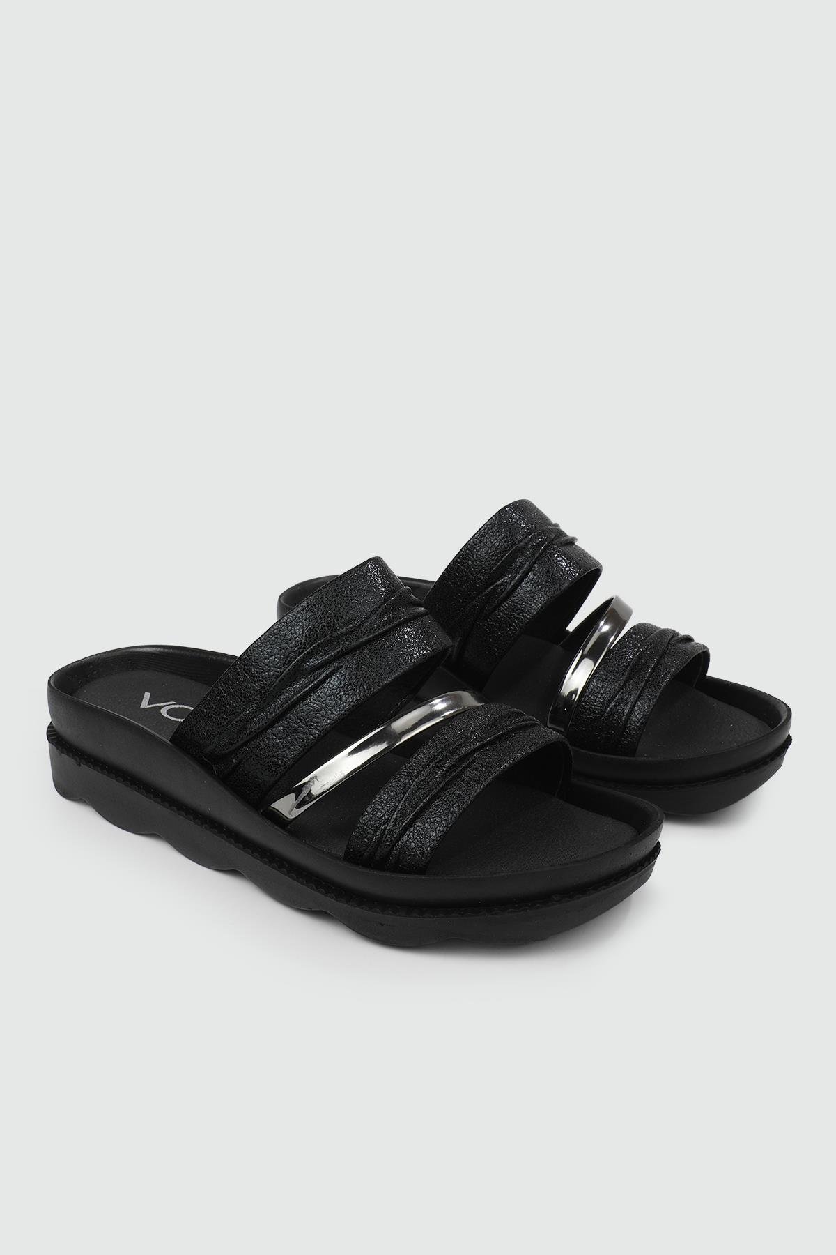 Günlük Üç Bant Siyah Çatlak Kadın Terlik 1744 Kadın Günlük Terlik Voga VOGA 25Y 1744  Kadın TER