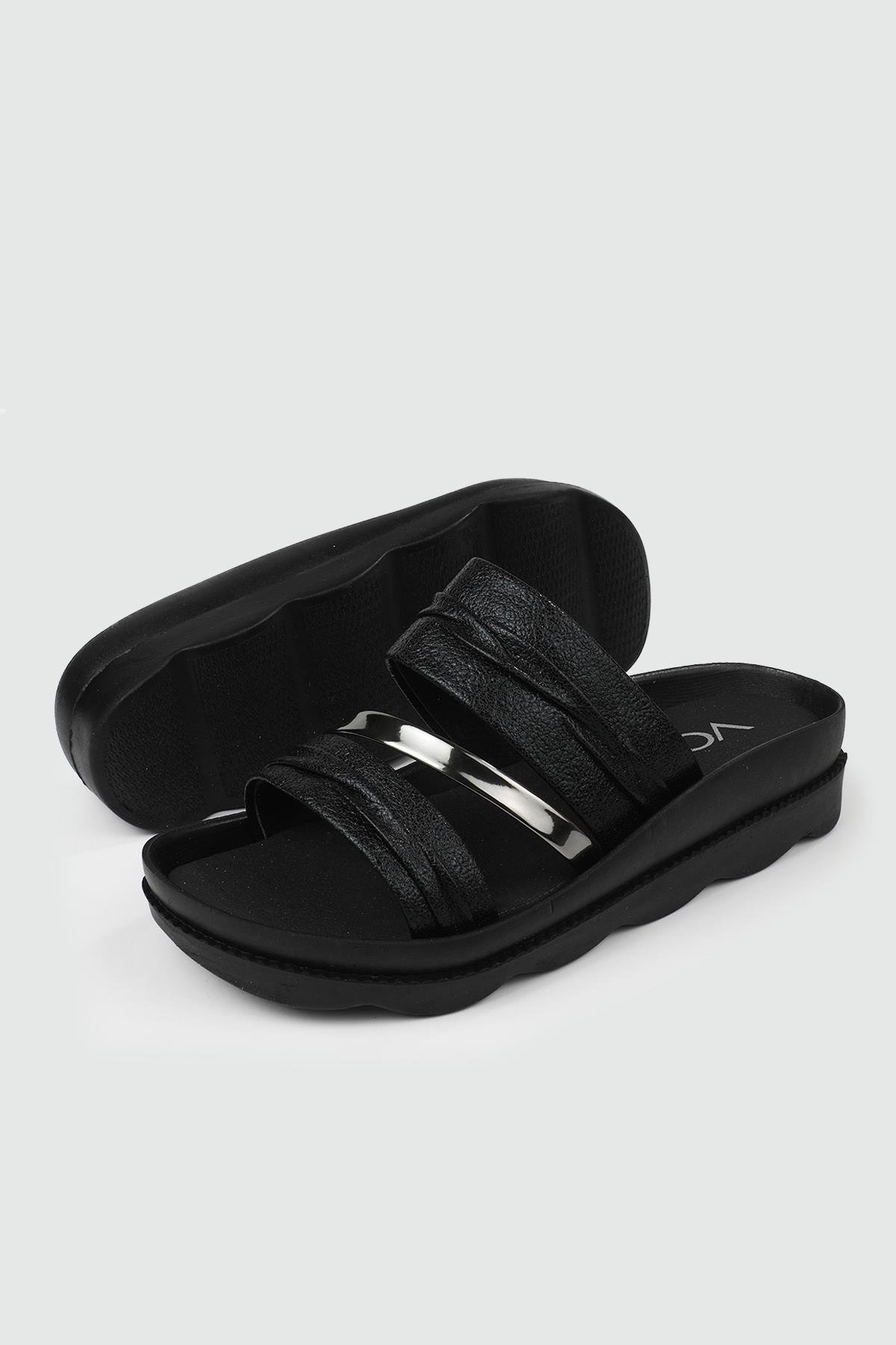 Günlük Üç Bant Siyah Çatlak Kadın Terlik 1744 Kadın Günlük Terlik Voga VOGA 25Y 1744  Kadın TER