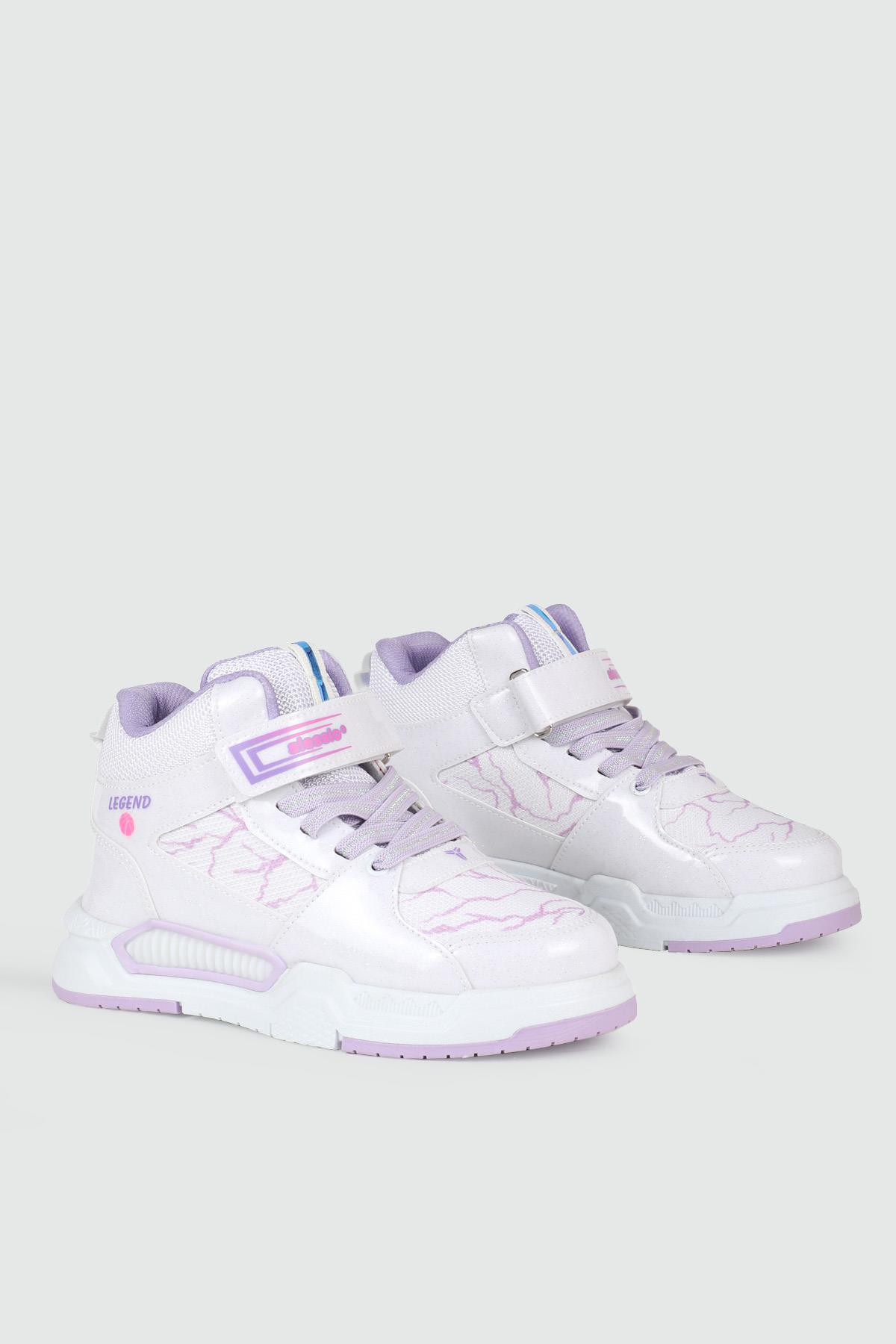 Hafi Rahat Taban Anoraklı Sneaker Beyaz Lila Çocuk Spor Ayakkabı 042 Çocuk Günlük Spor Ayakkabı Alessio ALESSİO 042 FİLET 24K
