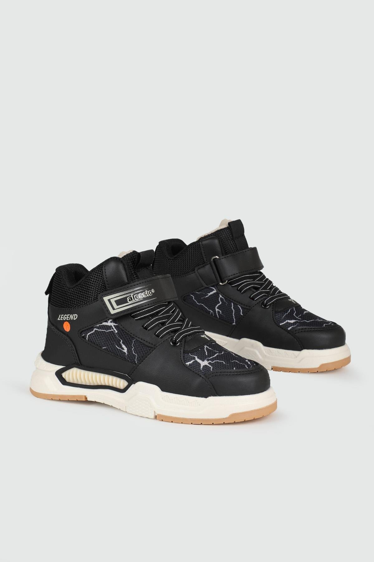 Hafi Rahat Taban Anoraklı Sneaker Siyah Bej Çocuk Spor Ayakkabı 042 Çocuk Günlük Spor Ayakkabı Alessio ALESSİO 042 FİLET 24K