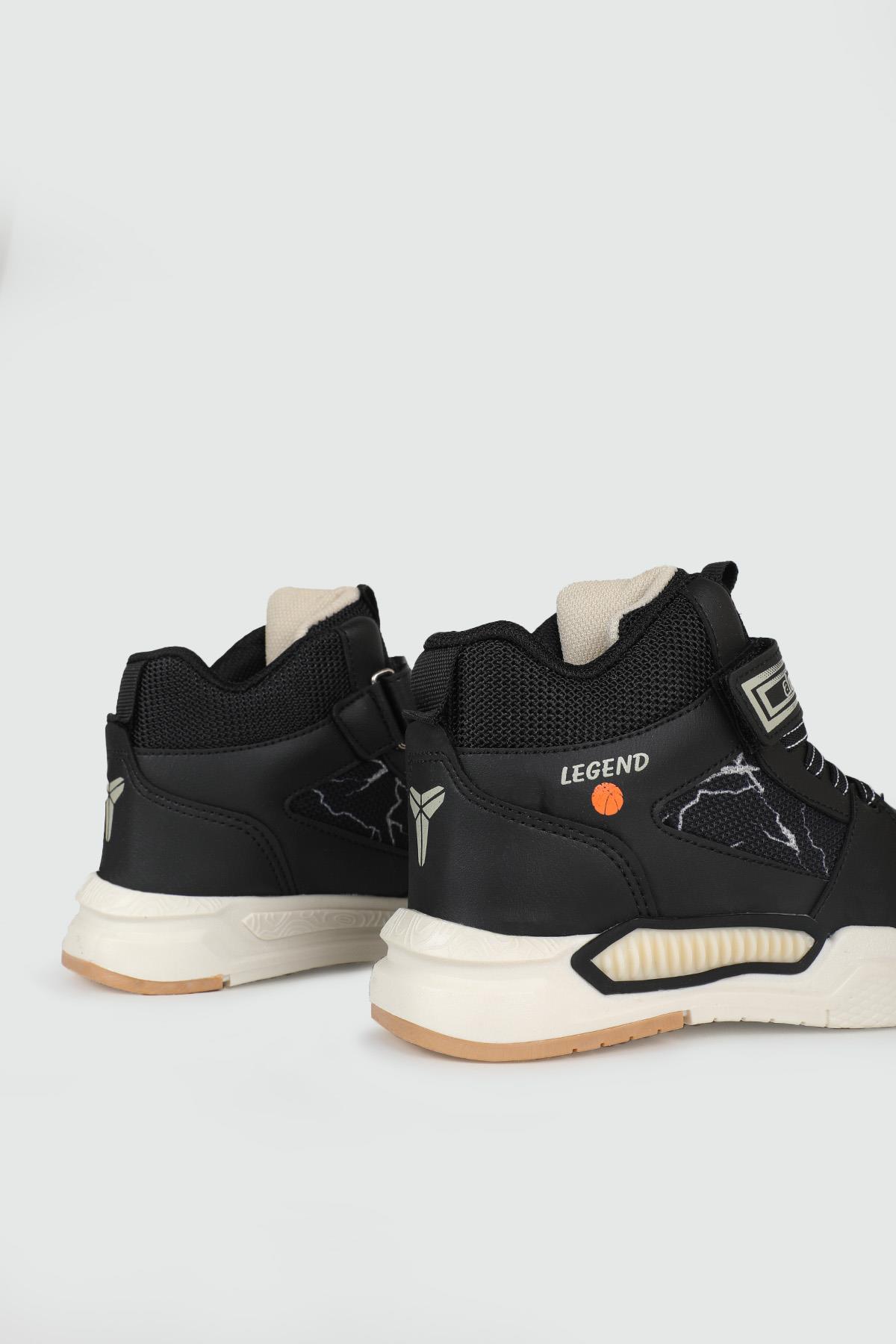 Hafi Rahat Taban Anoraklı Sneaker Siyah Bej Çocuk Spor Ayakkabı 042 Çocuk Günlük Spor Ayakkabı Alessio ALESSİO 042 FİLET 24K