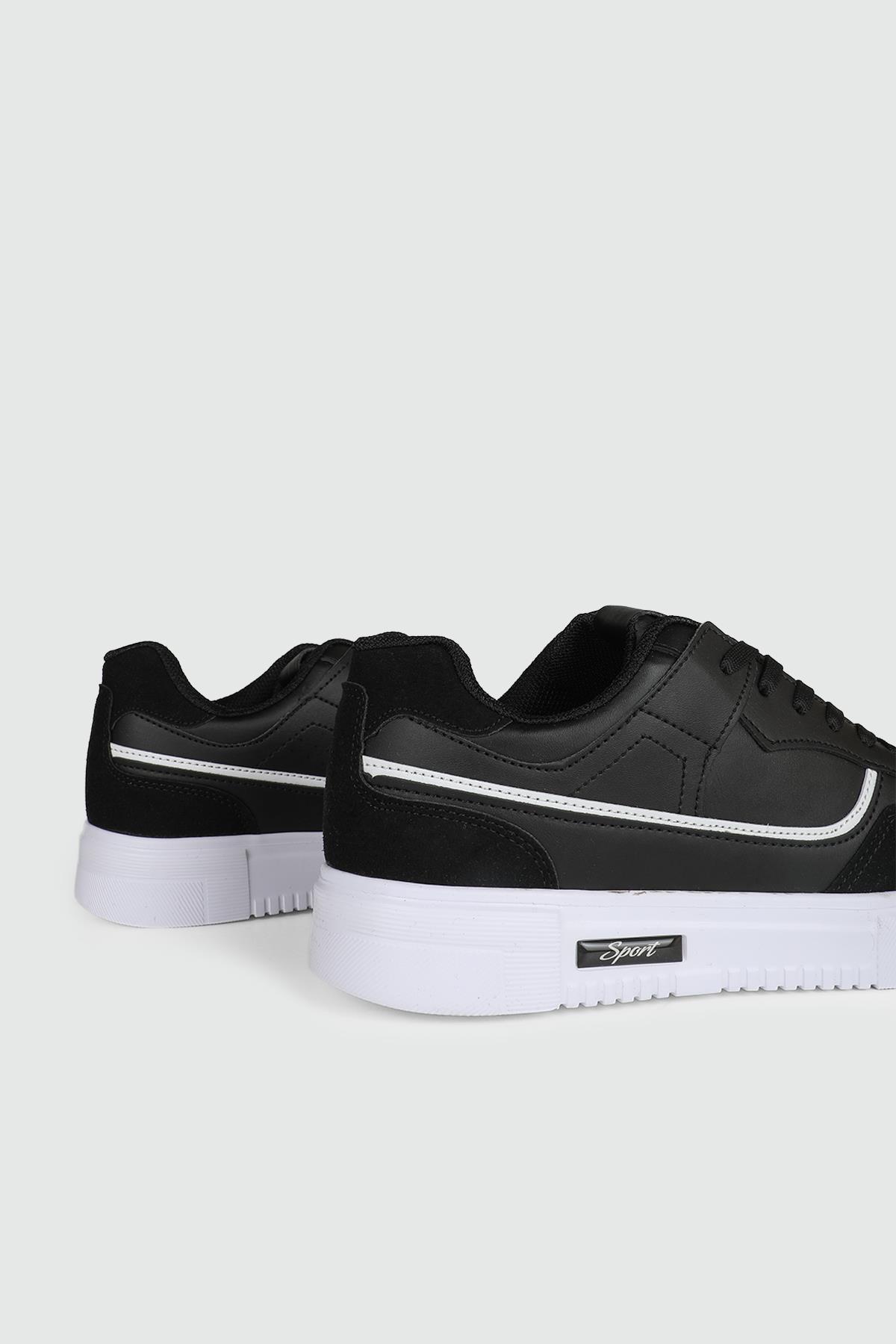 Hafif Rahat Taban Yandan Fermuar Detaylı Bağcıklı Siyah Beyaz Erkek Spor Ayakkabı 4186 Erkek Günlük Spor Ayakkabı Wanderfull LUTTON 4182 MER SPOR AYAK