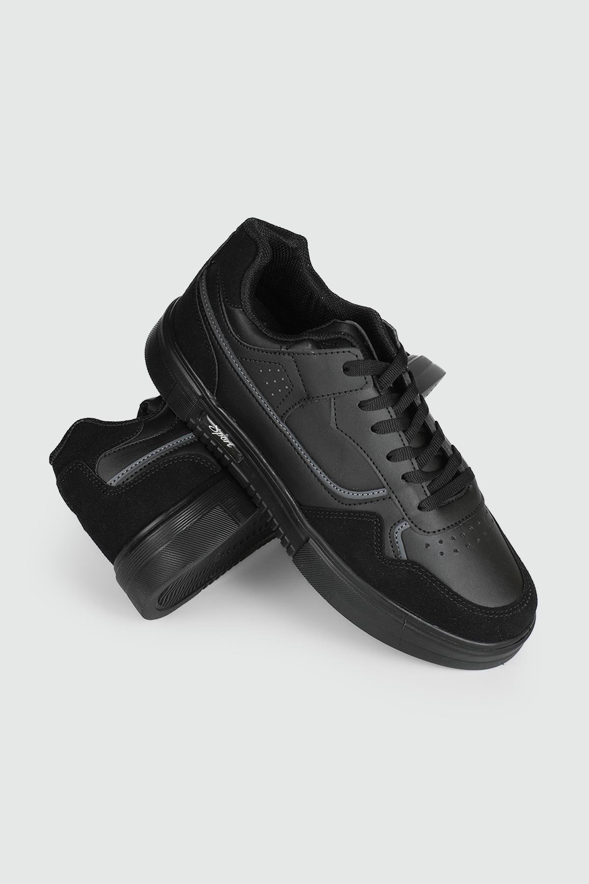 Hafif Rahat Taban Yandan Fermuar Detaylı Bağcıklı Siyah Füme Erkek Spor Ayakkabı 4186 Erkek Günlük Spor Ayakkabı Wanderfull LUTTON 4182 MER SPOR AYAK