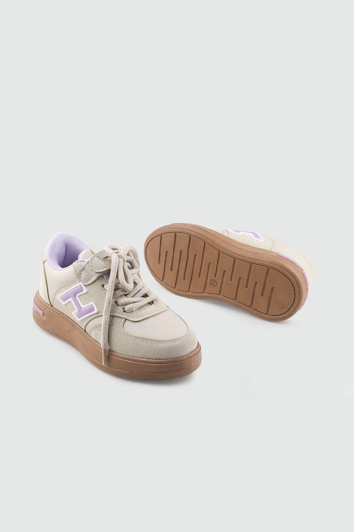 Hem Bağcıklı Hem Cırtlı Bej Lila Çocuk Günlük Spor Ayakkabı PROKİDS 5070 Çocuk Sneaker PROKİDS PROKİDS 5070 FİLET 26K