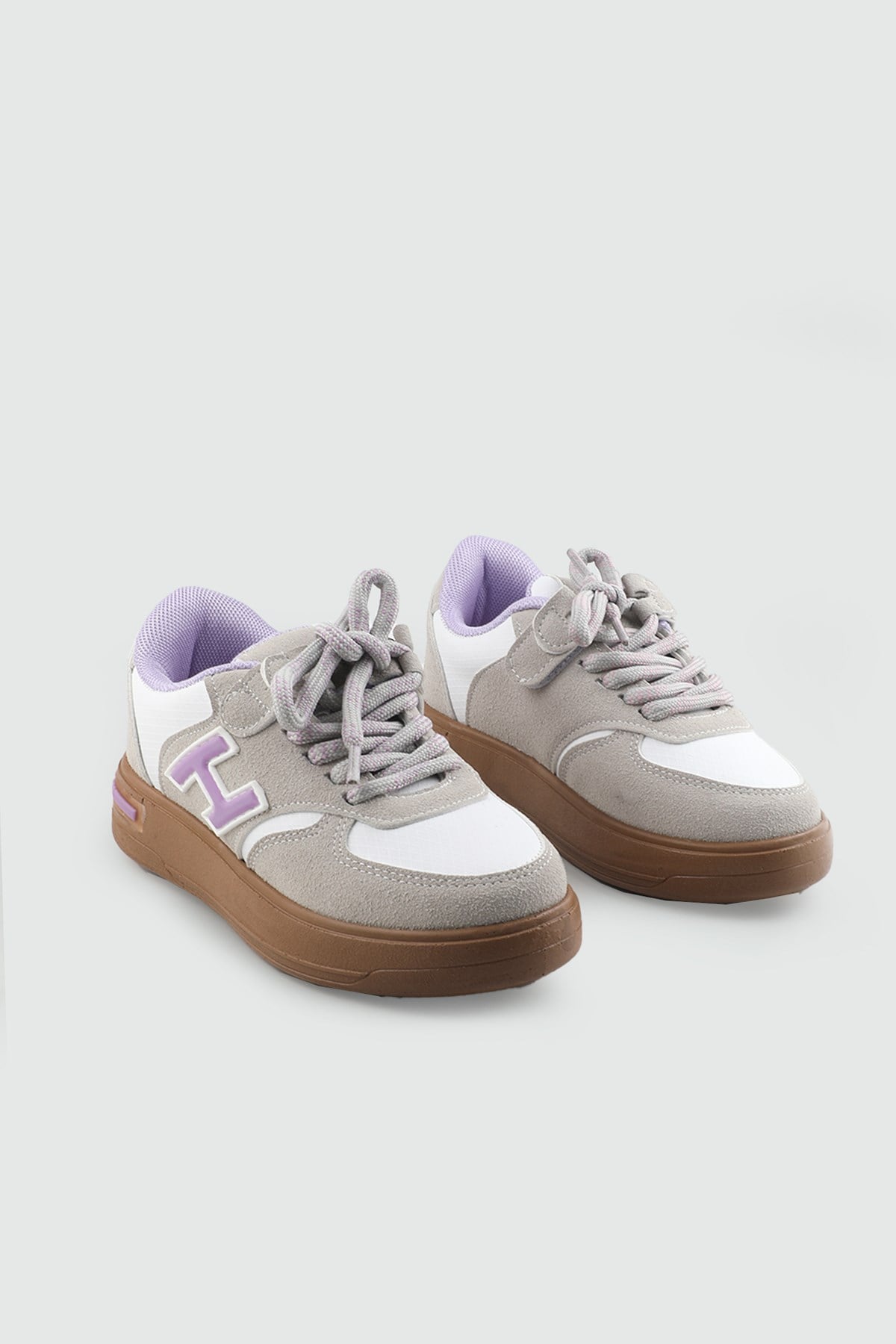 Hem Bağcıklı Hem Cırtlı Gri Lila Çocuk Günlük Spor Ayakkabı PROKİDS 5070 Çocuk Sneaker PROKİDS PROKİDS 5070 FİLET 26K
