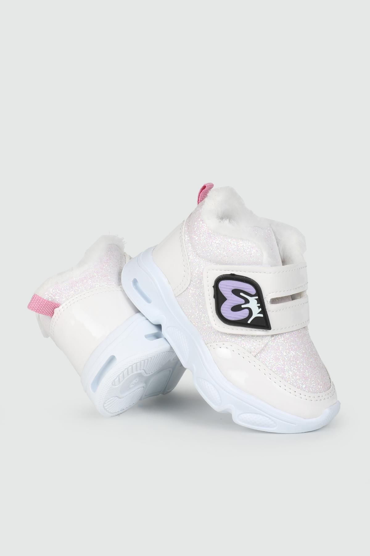Işıklı Kürklü Cırtlı Kaymaz Taban Beyaz Simli Çocuk Bot 7500 Çocuk bot & Çizme Poliva POLİVA 7500 BEBE 24K