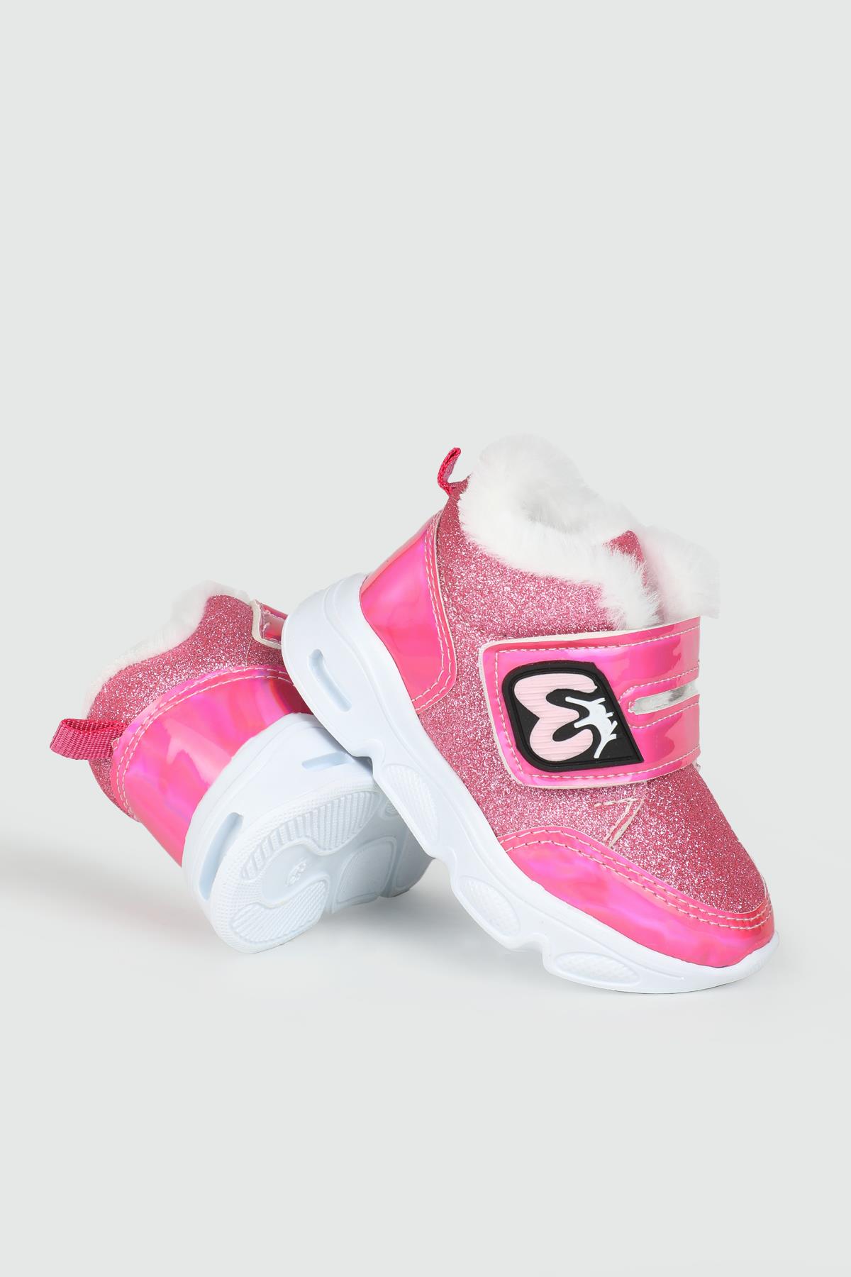 Işıklı Kürklü Cırtlı Kaymaz Taban Fuşya Simli Çocuk Bot 7500 Çocuk bot & Çizme Poliva POLİVA 7500 BEBE 24K