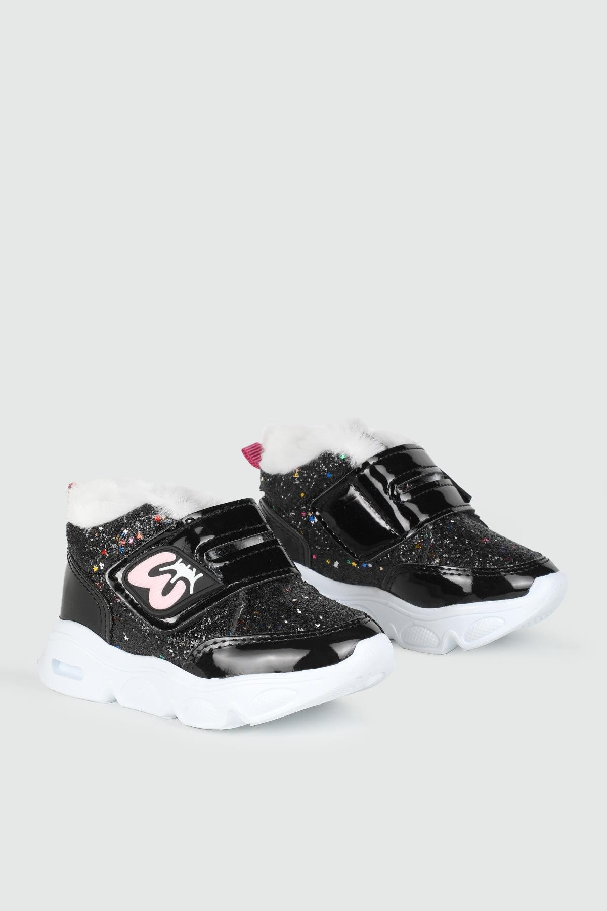 Işıklı Kürklü Cırtlı Kaymaz Taban Siyah Simli Çocuk Bot 7500 Çocuk bot & Çizme Poliva POLİVA 7500 BEBE 24K