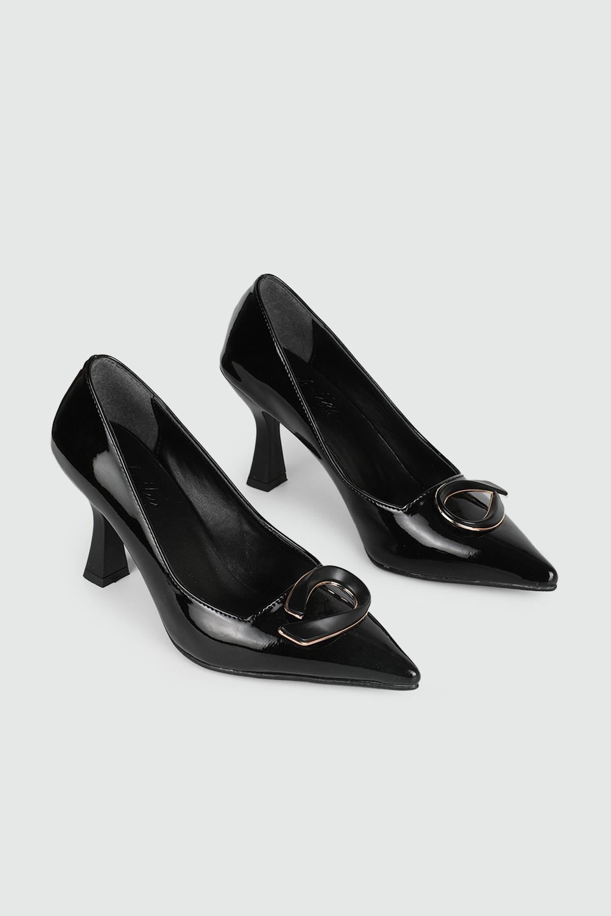 Kadeh Topuklu Sivri Burun Şık Siyah Rugan Kadın Ayakkabı MS-YSR127 Kadın Yüksek Topuklu MyBella My bella MS-YSR127 KADIN 24K