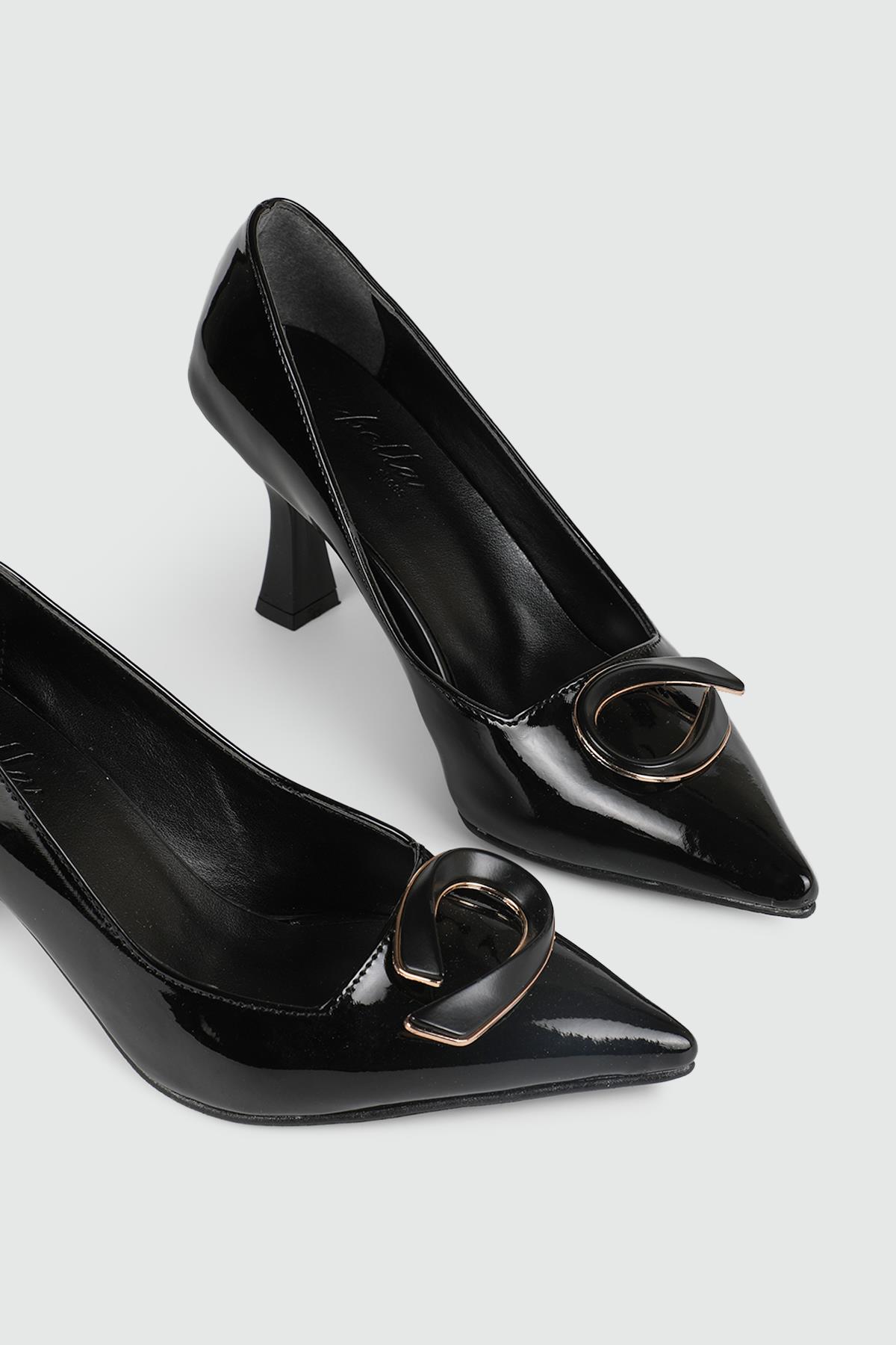 Kadeh Topuklu Sivri Burun Şık Siyah Rugan Kadın Ayakkabı MS-YSR127 Kadın Yüksek Topuklu MyBella My bella MS-YSR127 KADIN 24K