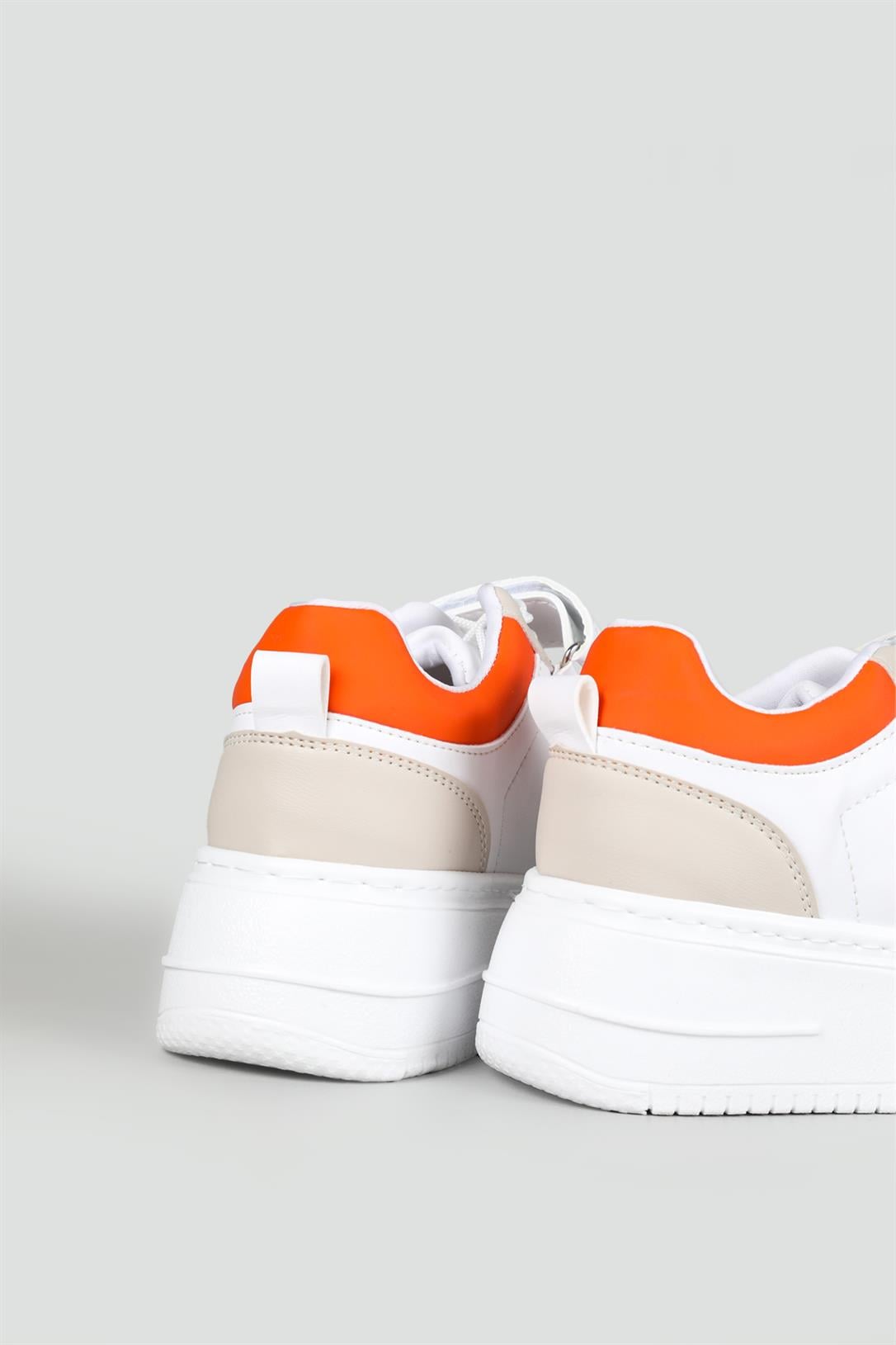 Kalın Taban Bağcıklı Cırtlı Beyaz Oranj Kadın Spor Ayakkabı Jenna Kadın Sneaker Beınsteps Beinsteps Ş-17-1 23Y