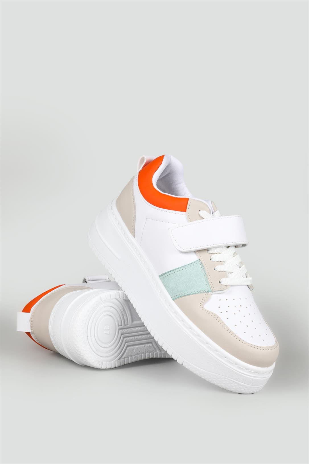 Kalın Taban Bağcıklı Cırtlı Beyaz Oranj Kadın Spor Ayakkabı Jenna Kadın Sneaker Beınsteps Beinsteps Ş-17-1 23Y