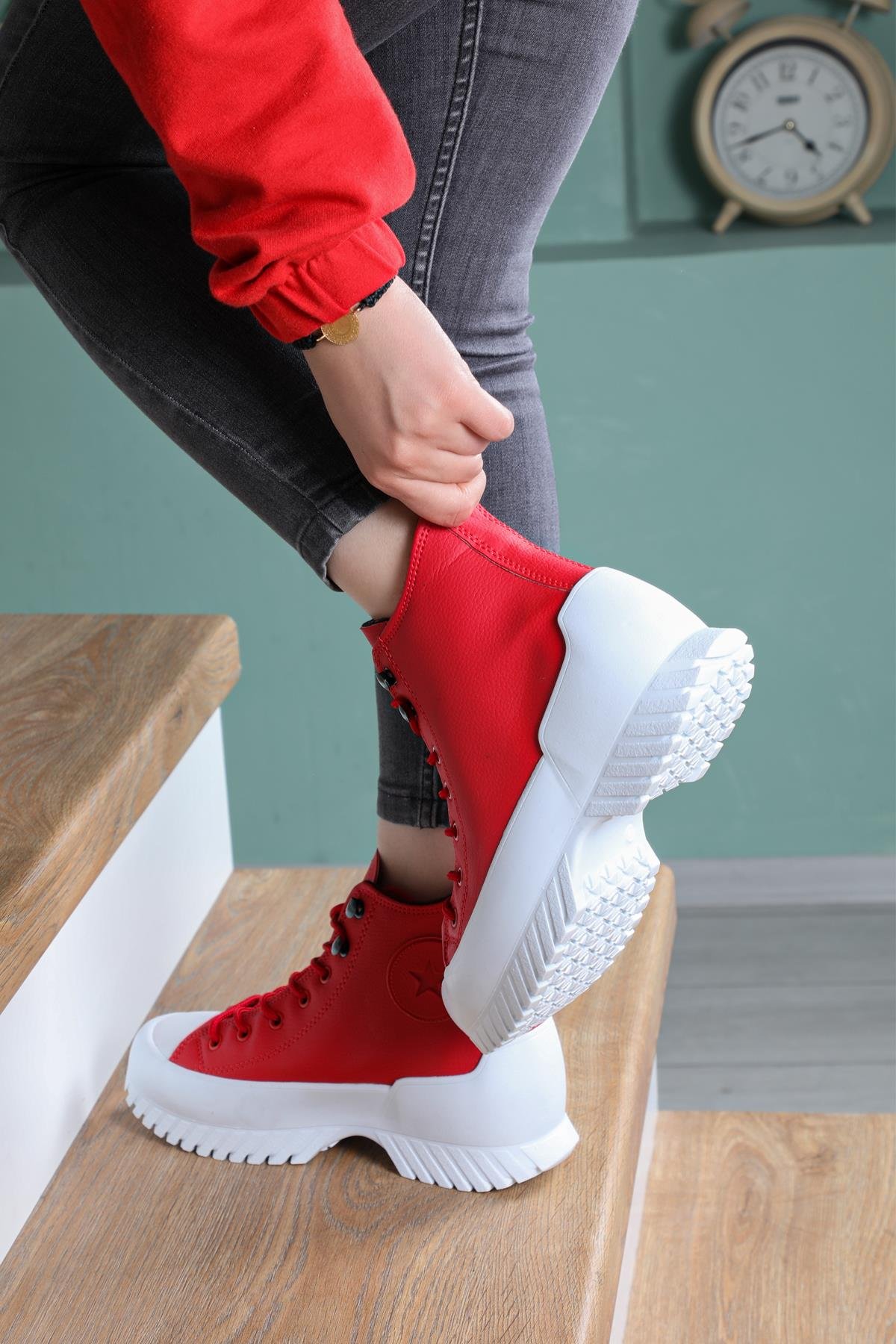 Kalın Taban Boğazlı Cilt Converse Kırmızı Unisex Spor Ayakkabı 102 Unisex Günlük Spor Ayakkabı Beınsteps Beinsteps 102 Kalın Uzun 22K