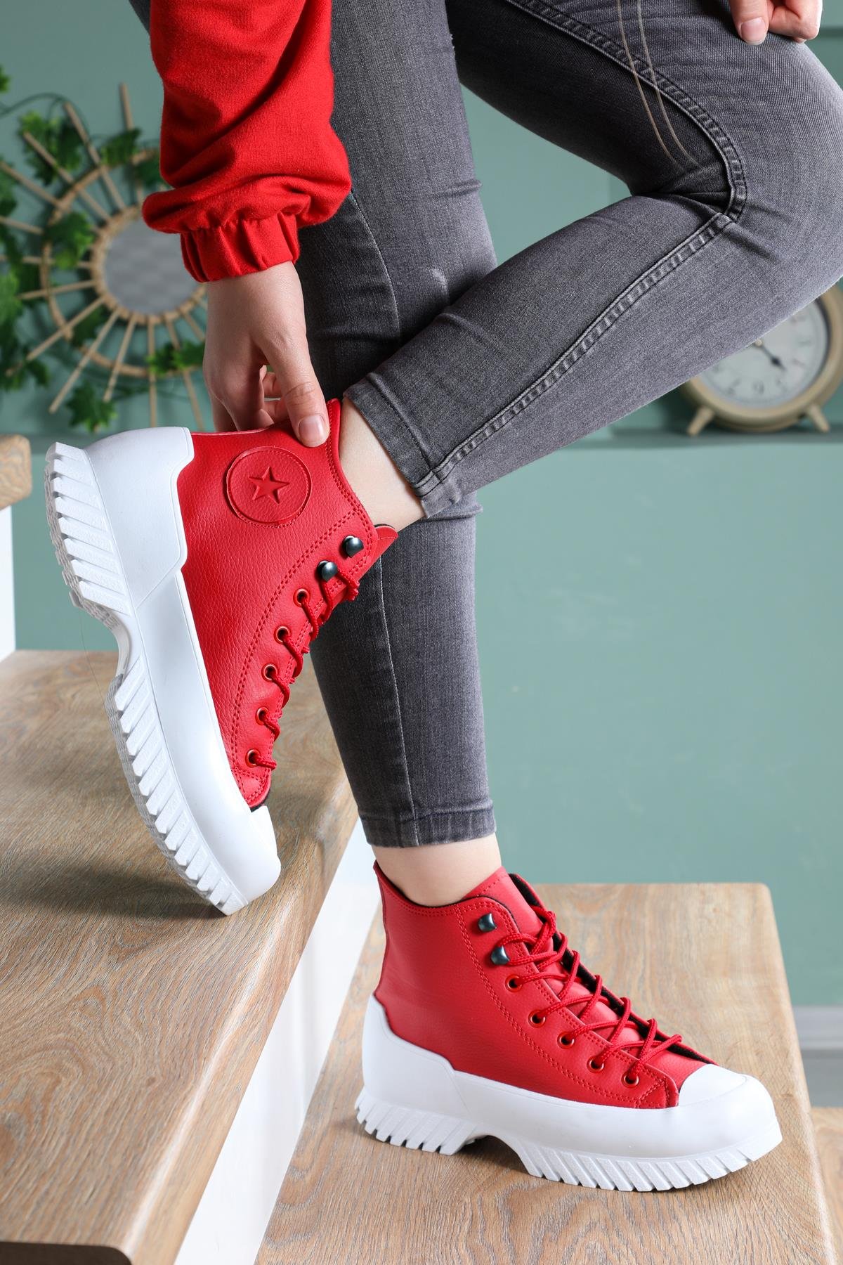 Kalın Taban Boğazlı Cilt Converse Kırmızı Unisex Spor Ayakkabı 102 Unisex Günlük Spor Ayakkabı Beınsteps Beinsteps 102 Kalın Uzun 22K