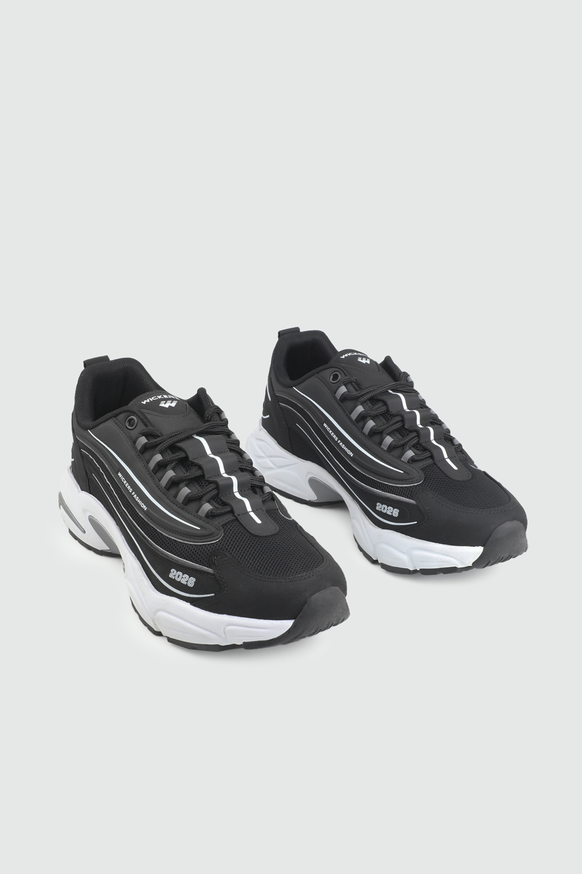 Kalın Taban Erkek Spor Ayakkabı Siyah Beyaz Bağcıklı Erkek Spor Ayakkabı WİCKERS 2975 Kategorisiz Wickers WİCKERS 26Y 2975 MER SPOR