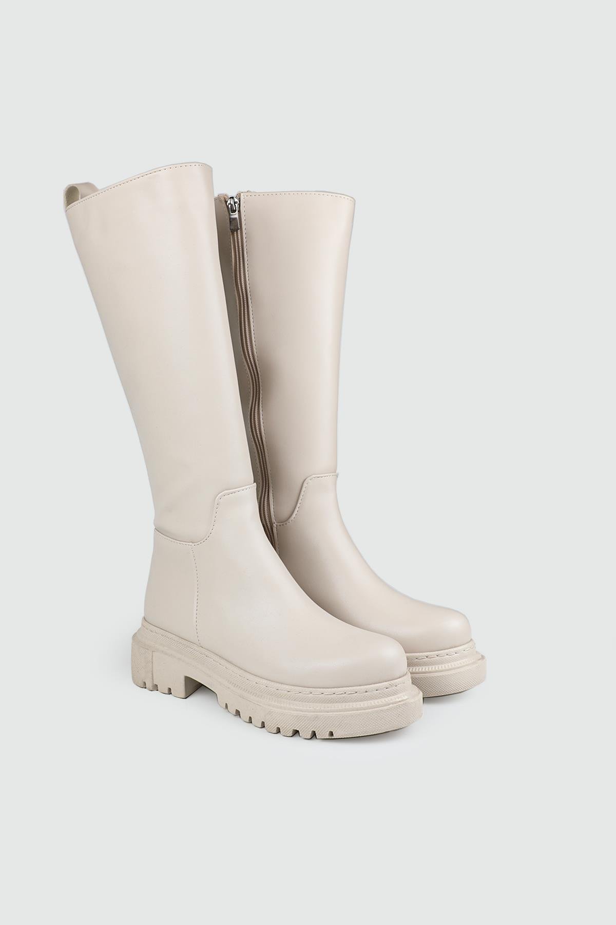 Kalın Taban Fermuarlı Kadın Çizme Bej Kalın Taban Çizme My Bella MNK-1978 Kadın Çizme MY BELLA My Bella MNK-1978 Kadın 25K