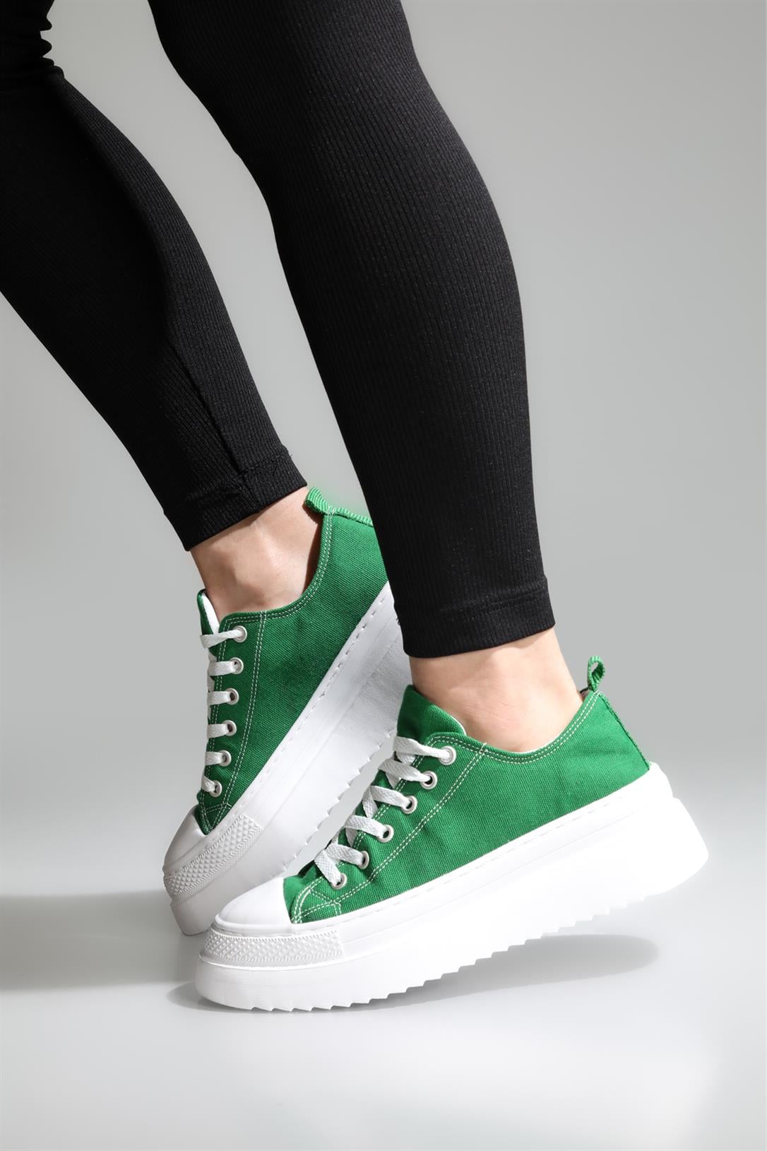 Kalın Taban Yarım Keten Converse Yeşil Unisex Ayakkabı VRB-101 Unisex Günlük ayakkabı Carla Bella My Bella VRB-101 Yarım Keten