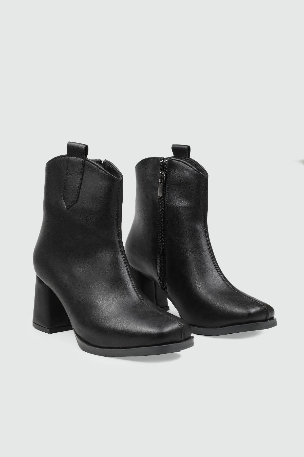 Kare Buru Fermuarlı Siyah Kadın Bot TU-201 Kadın Klasik Bot MyBella MY BELLA TU-203 KADIN 25K