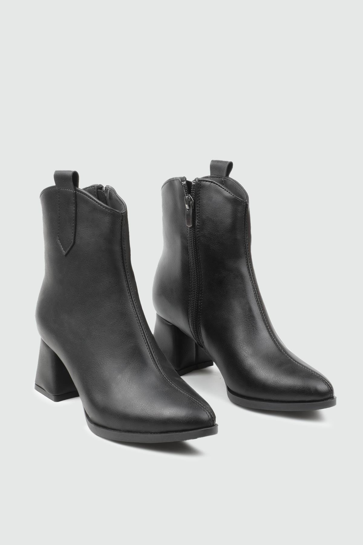 Kare Buru Fermuarlı Siyah Kadın Bot TU-201 Kadın Klasik Bot MyBella MY BELLA TU-202 KADIN 25K