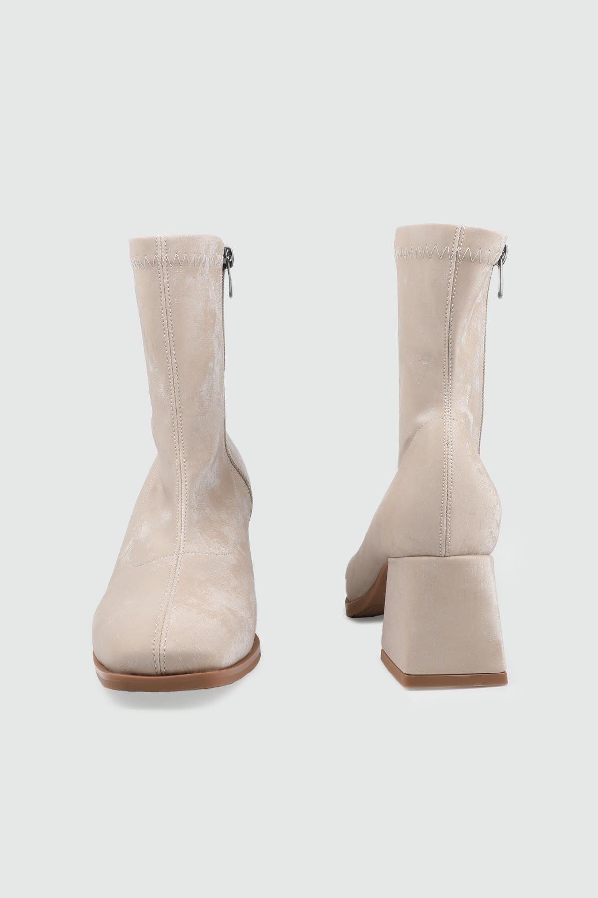 Kare Burun Yüksek Topuklu Bej Kot Fermuarlı Günlük Kadın Bot MY BELLA LPA-101 Kadın Günlük Conford Bot MyBella MY BELLA LPA-101 Kadın 25K