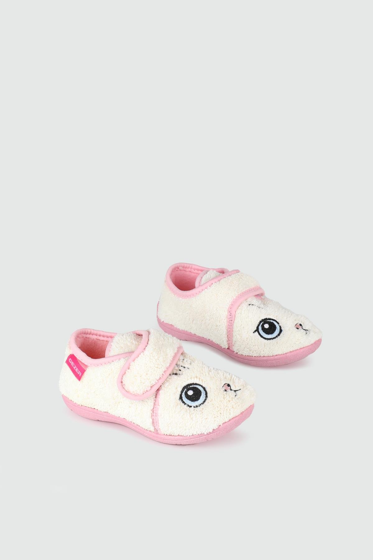 Kaydırmaz Taban Rahat Cırtlı Beyaz Pembe Çocuk Panduf 3428 Çocuk Panduf Gezer GEZER 3428 PAT KIZ PANDUF