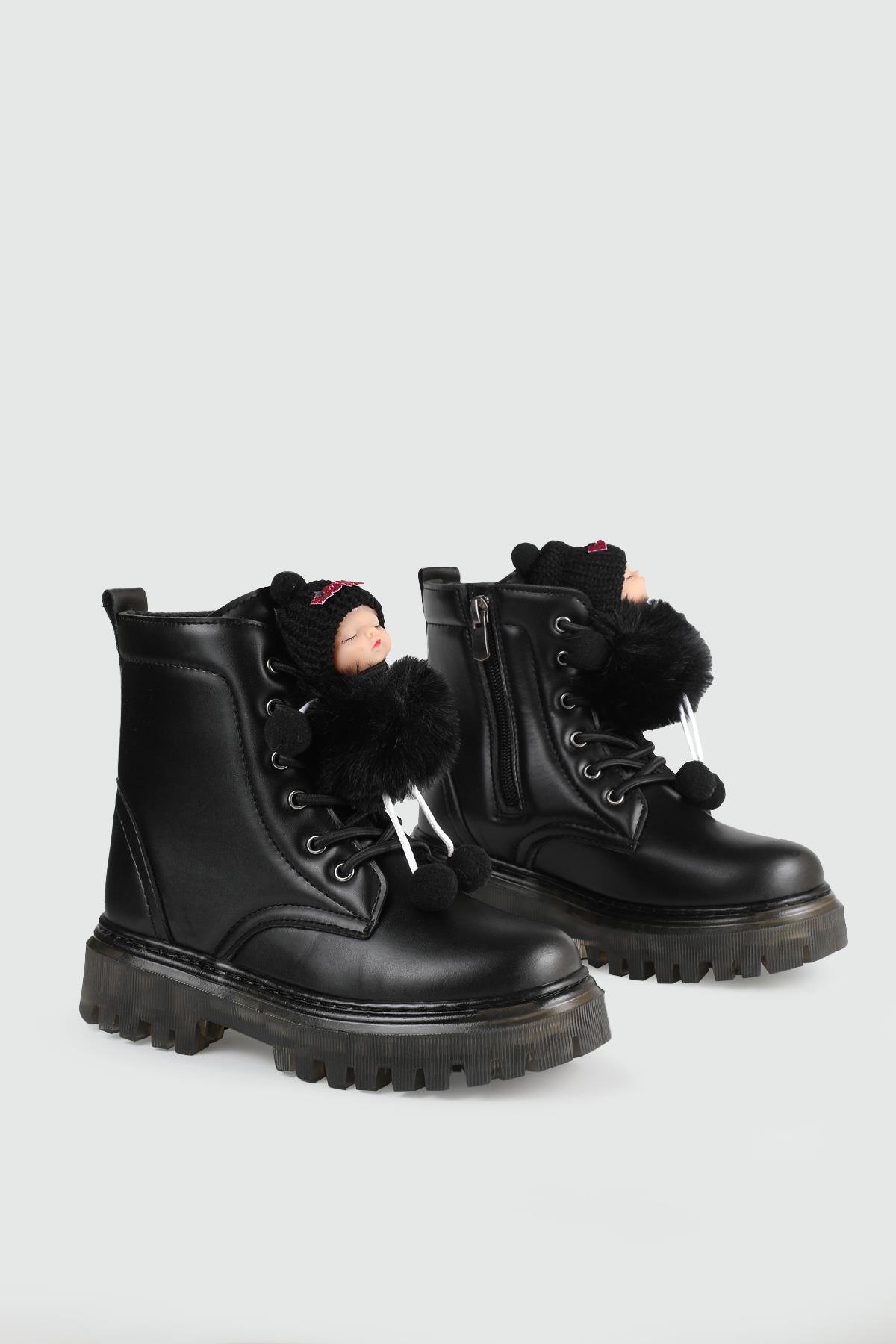 Kaymaz Taban Bağcıklı Fermuarlı Siyah Siyah Çocuk Bot 052 Çocuk bot & Çizme Wanetti Wanetti 052 Ponpon Filet 24k