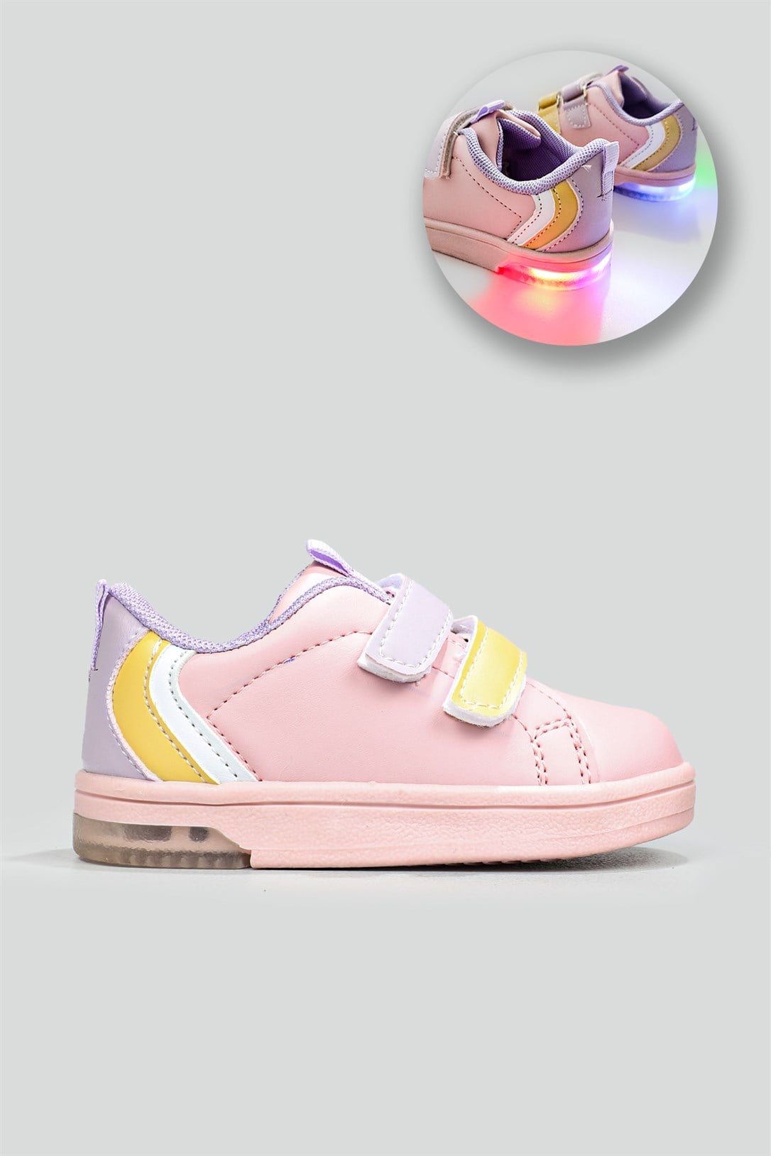 Kaymaz Taban Işıklı Cırtlı Lila Çocuk Spor Ayakkabı MAMİ Bebek Sneaker Cool COOL Mami Bebe 22Y