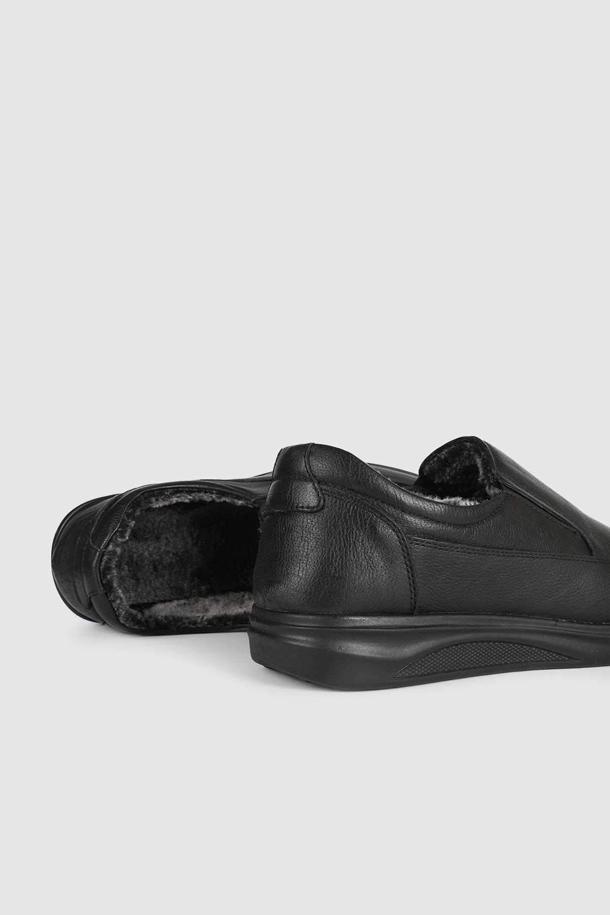 Kürklü Deri Sıyah Erkek Ayakkabı 472 Erkek Günlük Ayakkabı Wow Plus WOW PLUS 472 Erkek Kçk kürklü
