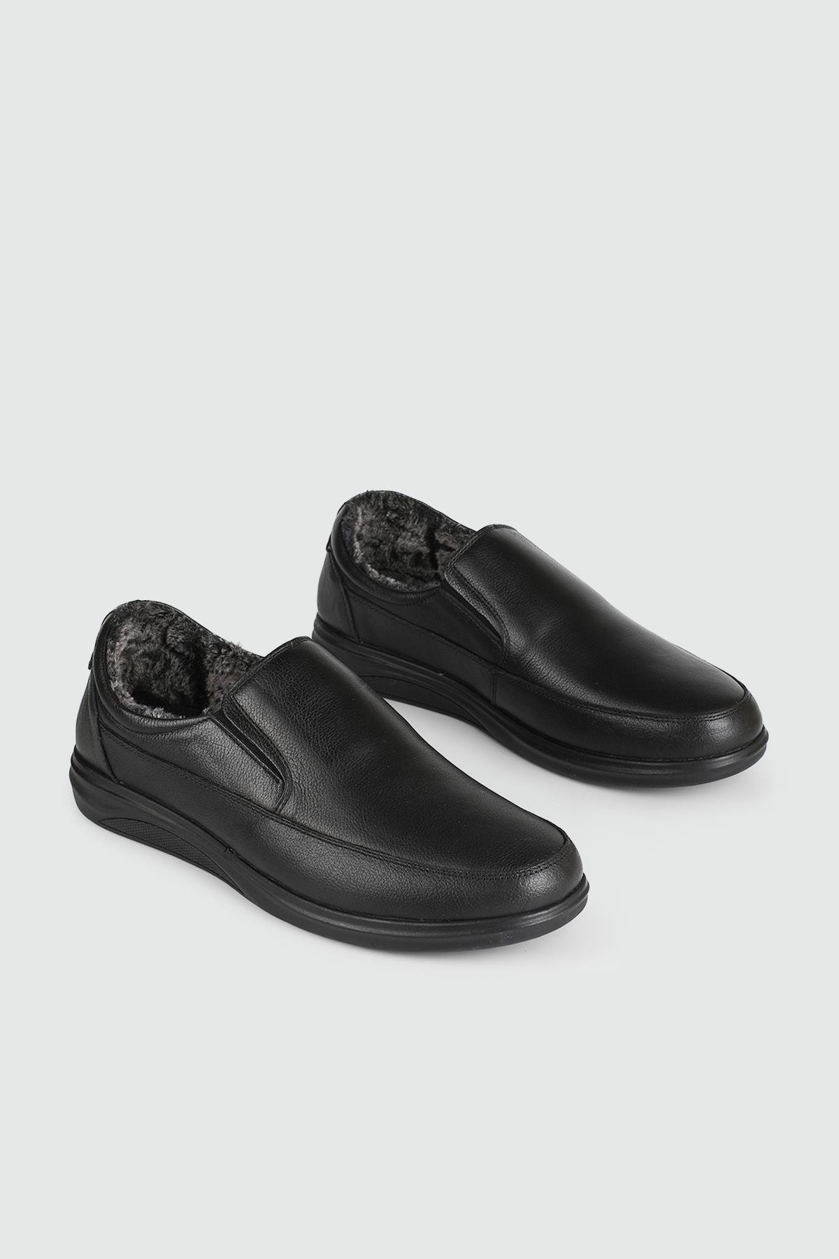 Kürklü Deri Sıyah Erkek Ayakkabı 472 Erkek Günlük Ayakkabı Wow Plus WOW PLUS 472 Erkek Kçk kürklü