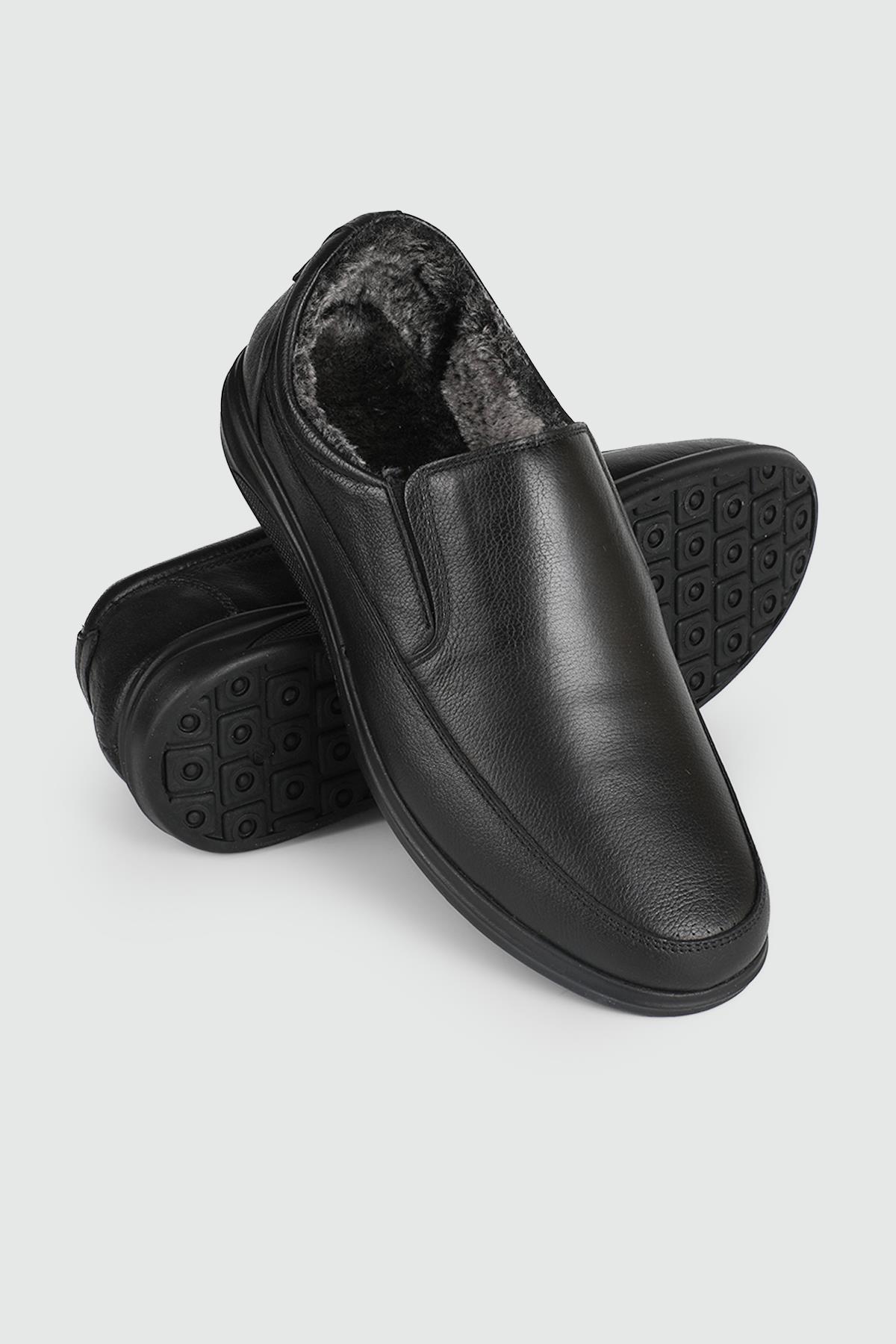 Kürklü Deri Sıyah Erkek Ayakkabı 472 Erkek Günlük Ayakkabı Wow Plus WOW PLUS 472 Erkek Kçk kürklü