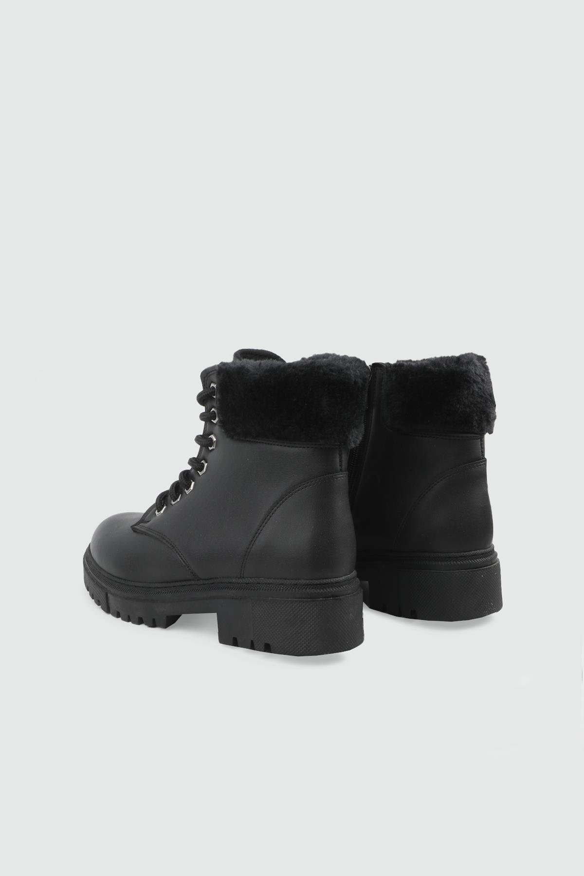 Kürklü Rahat Günlük Siyah Bağcıklı Fermuarlı Kadın Postal My Bella S-23930 Kadın Günlük Conford Bot MyBella My Bella S-23930 Kadın 25K