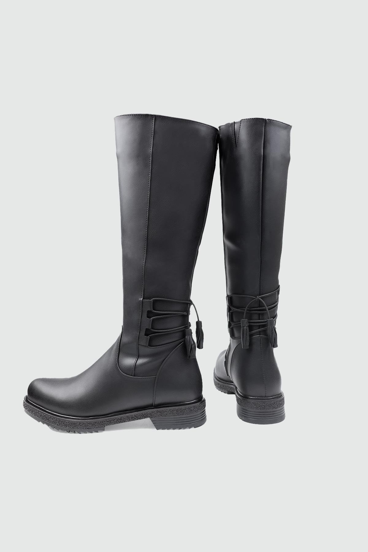 Lastikli Bağcıklı Fermuarlı Kaymaz Taban Siyah Kadın Çizme MY BELLA FHM-2001 Kadın Çizme MyBella MY BELLA FHM-2001 KADIN 25K