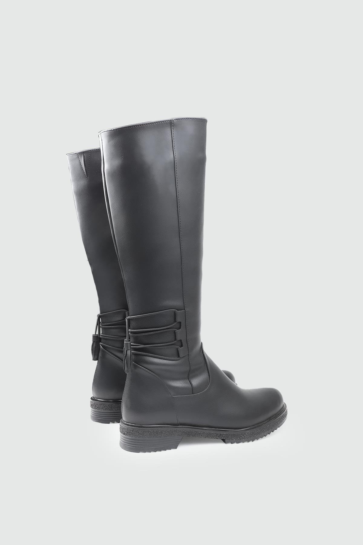 Lastikli Bağcıklı Fermuarlı Kaymaz Taban Siyah Kadın Çizme MY BELLA FHM-2001 Kadın Çizme MyBella MY BELLA FHM-2001 KADIN 25K