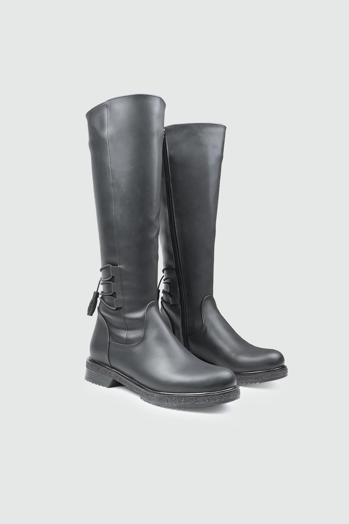 Lastikli Bağcıklı Fermuarlı Kaymaz Taban Siyah Kadın Çizme MY BELLA FHM-2001 Kadın Çizme MyBella MY BELLA FHM-2001 KADIN 25K