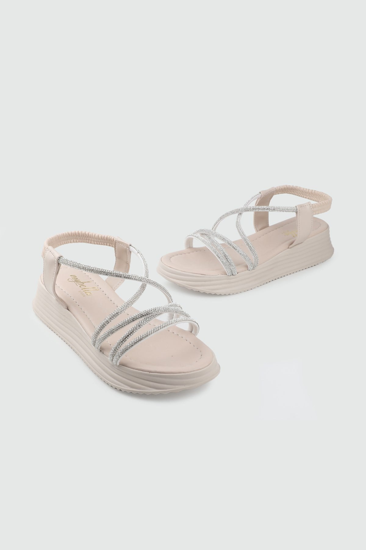 Likralı Sandalet Bej Sandalet S-24200 Kadın düz Sandalet MyBella My Bella S-24195 Kadın 26Y