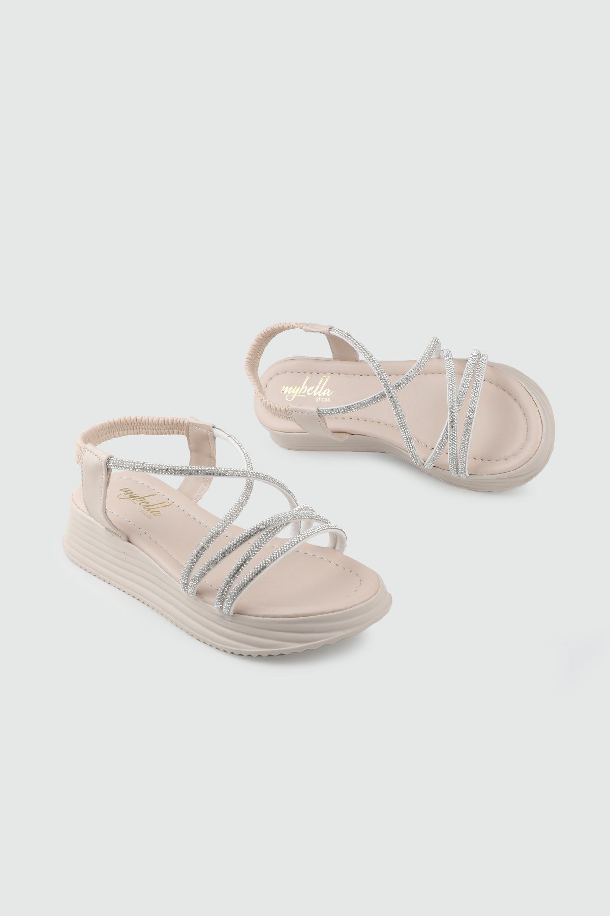 Likralı Sandalet Bej Sandalet S-24200 Kadın düz Sandalet MyBella My Bella S-24195 Kadın 26Y