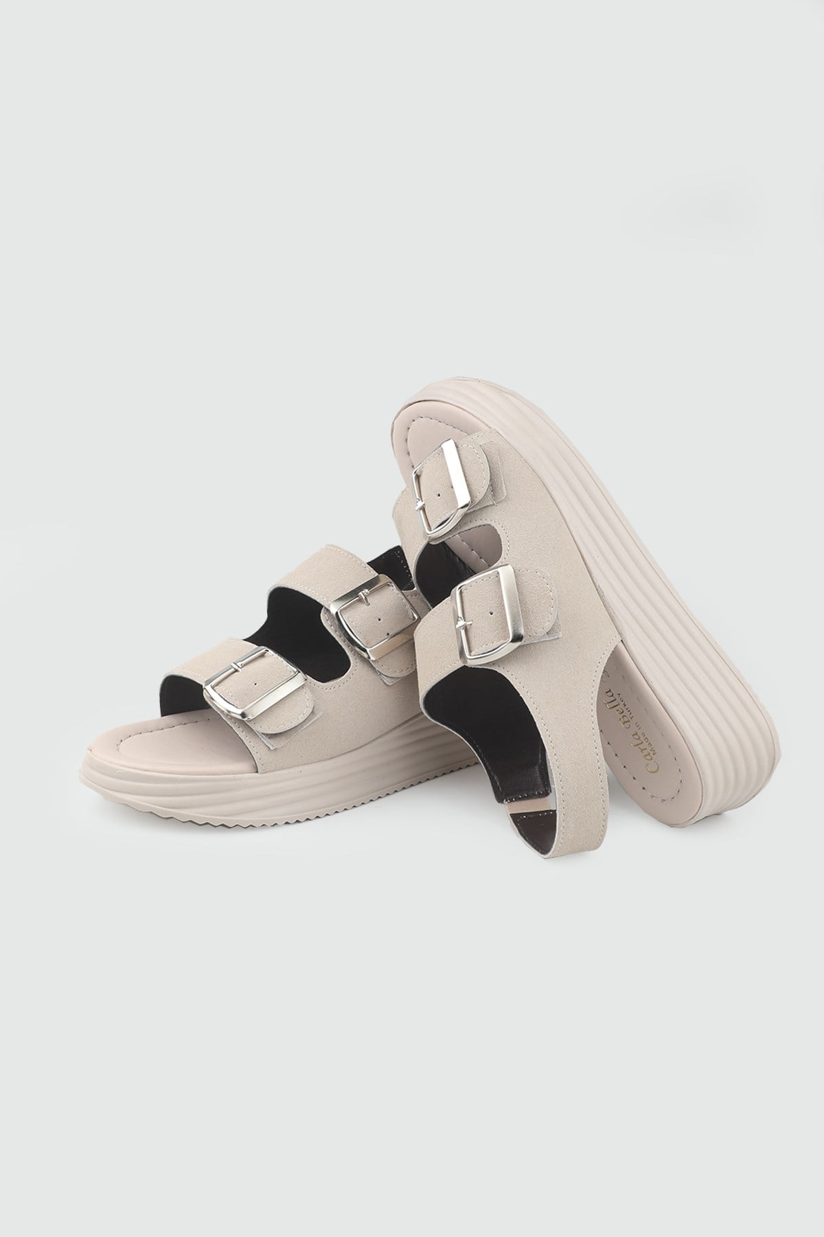 Likralı Sandalet Bej Süet Sandalet S-24200 Kadın düz Sandalet MyBella My Bella S-2026 Kadın 26Y