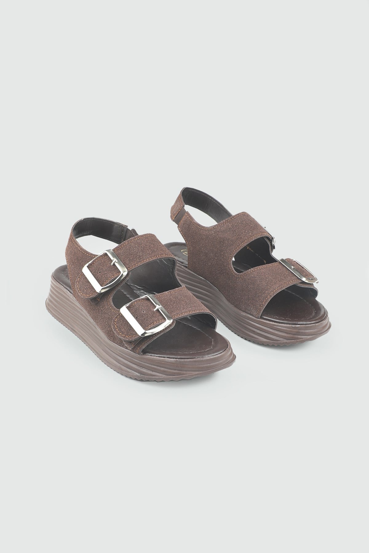 Likralı Sandalet Kahve Süet Sandalet S-24200 Kadın düz Sandalet MyBella My Bella S-2026 Kadın 26Y