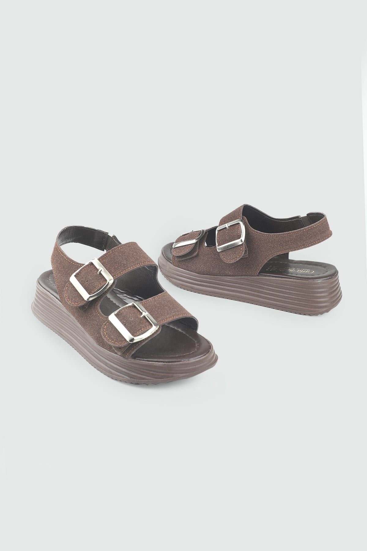 Likralı Sandalet Kahve Süet Sandalet S-24200 Kadın düz Sandalet MyBella My Bella S-2026 Kadın 26Y