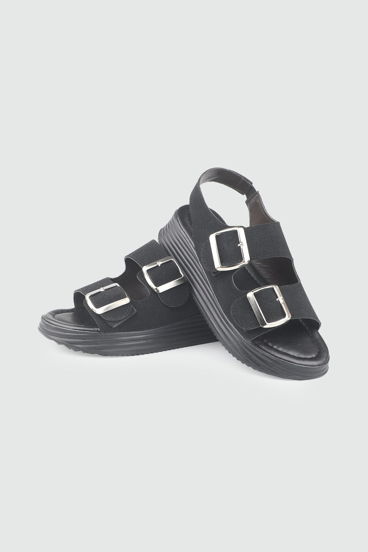 Likralı Sandalet Siyah Süet Sandalet S-24200 Kadın düz Sandalet MyBella My Bella S-2026 Kadın 26Y