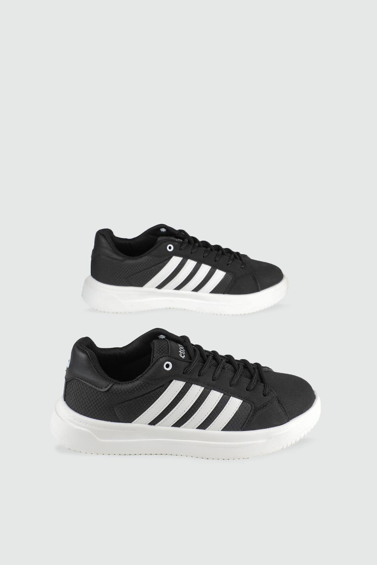 Nefes Alır Fileli Bağcıklı Siyah Beyaz Unisex Spor Ayakkabı 2202 Unisex Sneaker Letoon LETOON 2202 UNİSEX SPOR