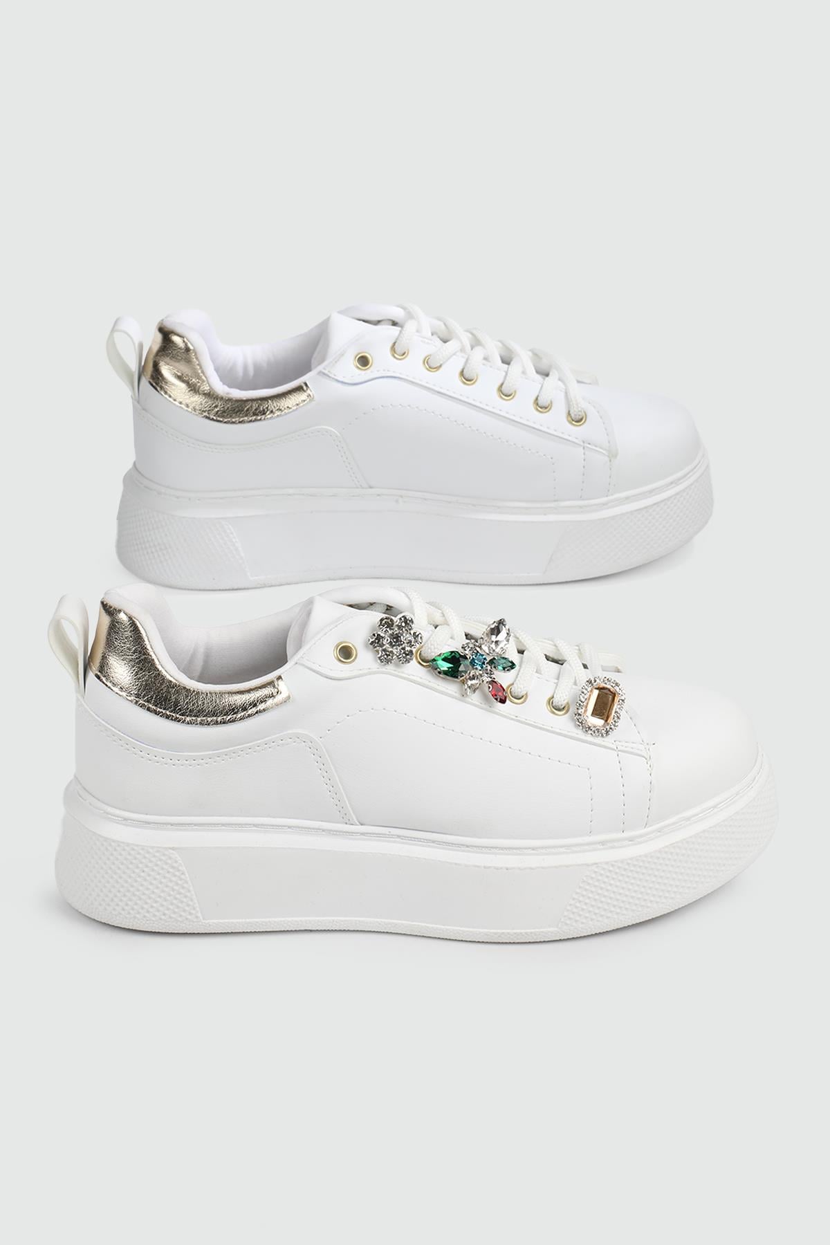 Nefes Alır Kalın Taban Bağcıklı Beyaz Kadın Spor Ayakkabı Ş-6 Kadın Sneaker Beınsteps BEINSTEPS Ş-6 Kadın 24Y