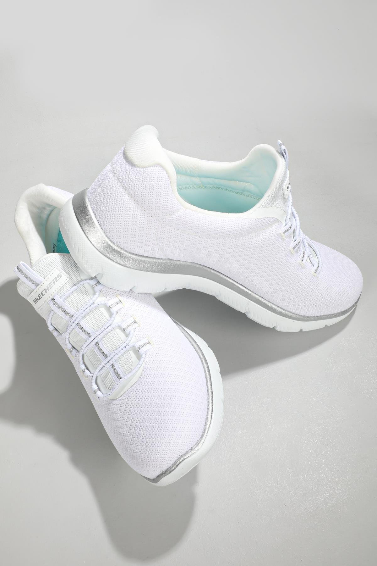Nefes Alır Ortopedik Beyaz Gümüş Kadın Spor Ayakkabı SUMMİTS Kadın Günlük Spor Ayakkabı Skechers SKECHERS 12980 SUMMİTS ZEN SPR