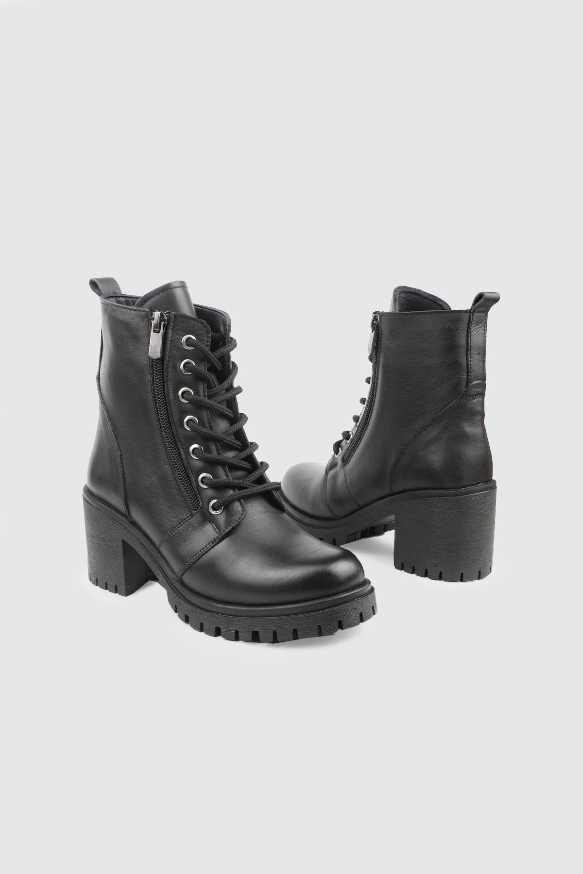 Ön Fermuar Kadın Deri Bot Siyah Napa Yüksek Topuklu Günlük Kadın Bot MY BELLA 2033-026 Kadın Günlük Conford Bot MyBella MY BELLA 2033-026 Kadın 25K