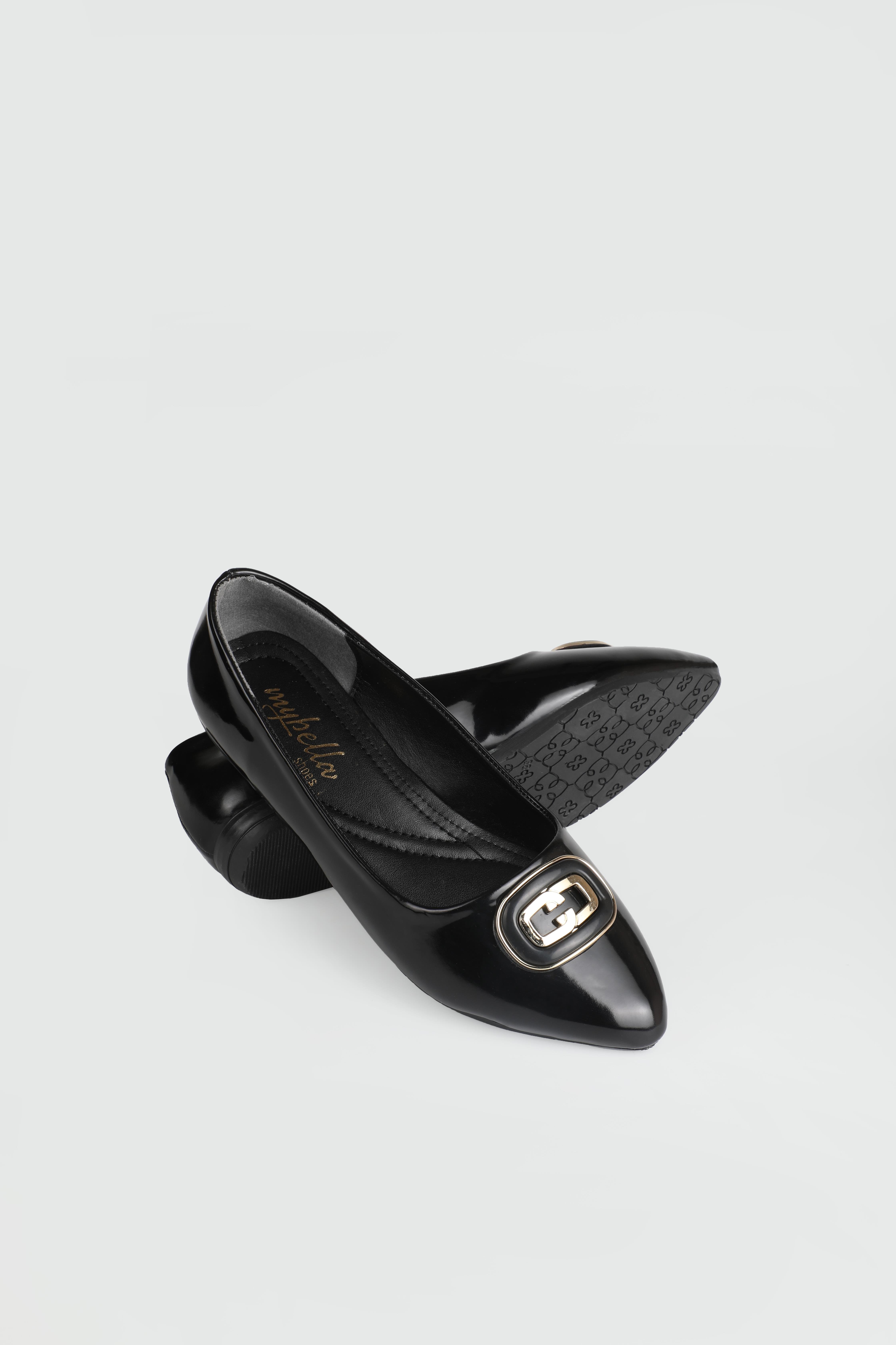 Önden Tokalı Günlük Siyah Rugan Kadın Babet ŞM-1045 Kadın Babet Carla Bella My Bella 25Y ŞM-1045 Tokalı