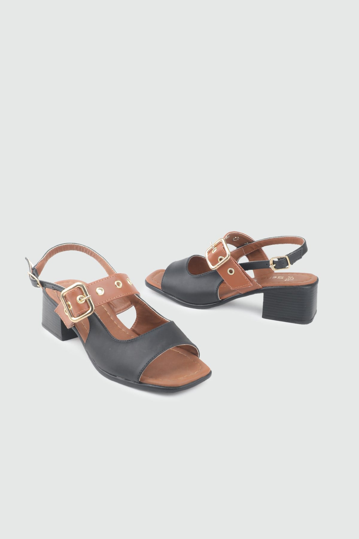 Önü Açık Tokalı Günlük Siyah Taba Kadın Ayakkabı 1014 Kadın Topkulu Sandalet MyBella My Bella SN-S125 Kadın 25Y