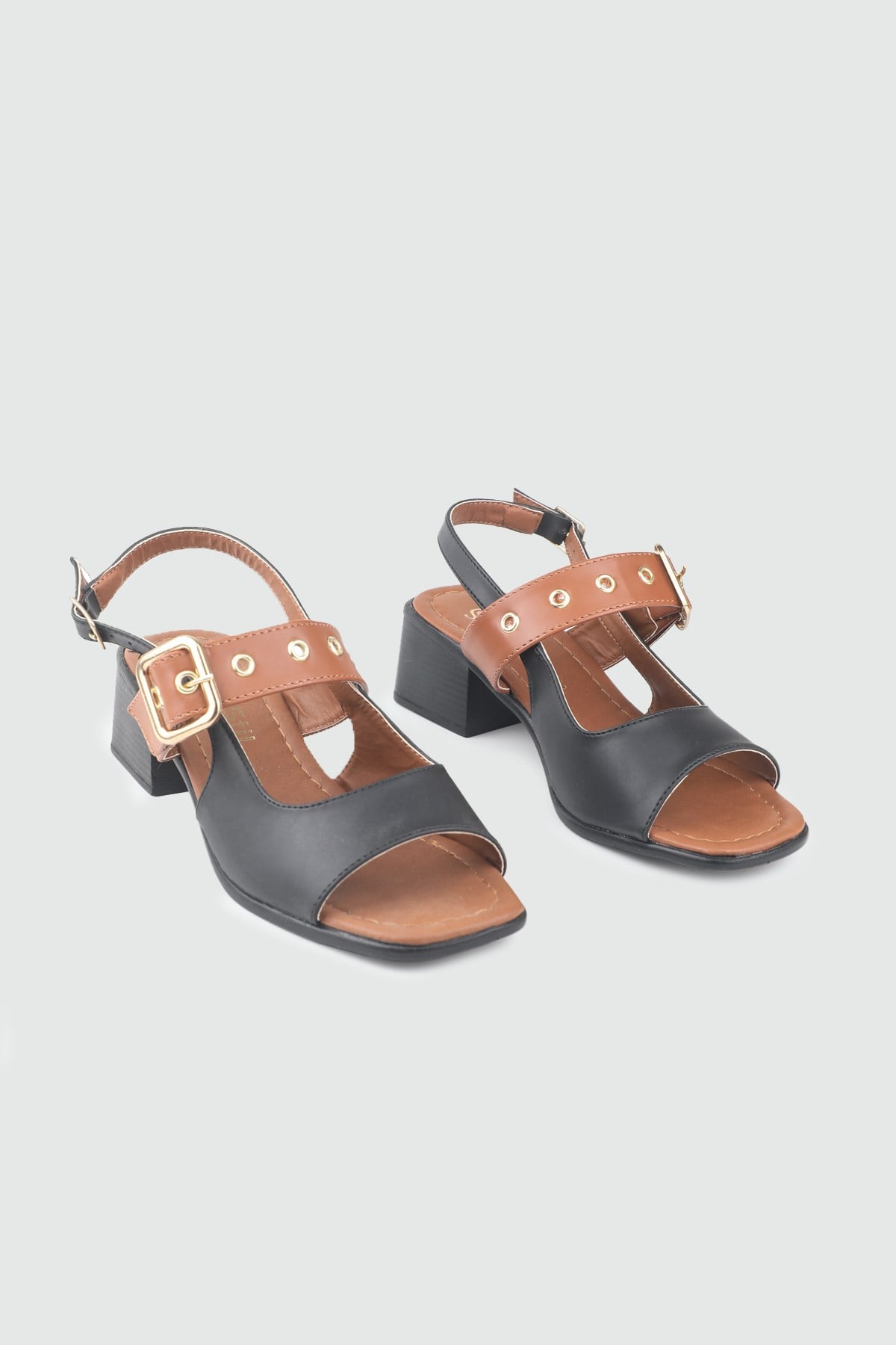 Önü Açık Tokalı Günlük Siyah Taba Kadın Ayakkabı 1014 Kadın Topkulu Sandalet MyBella My Bella SN-S125 Kadın 25Y